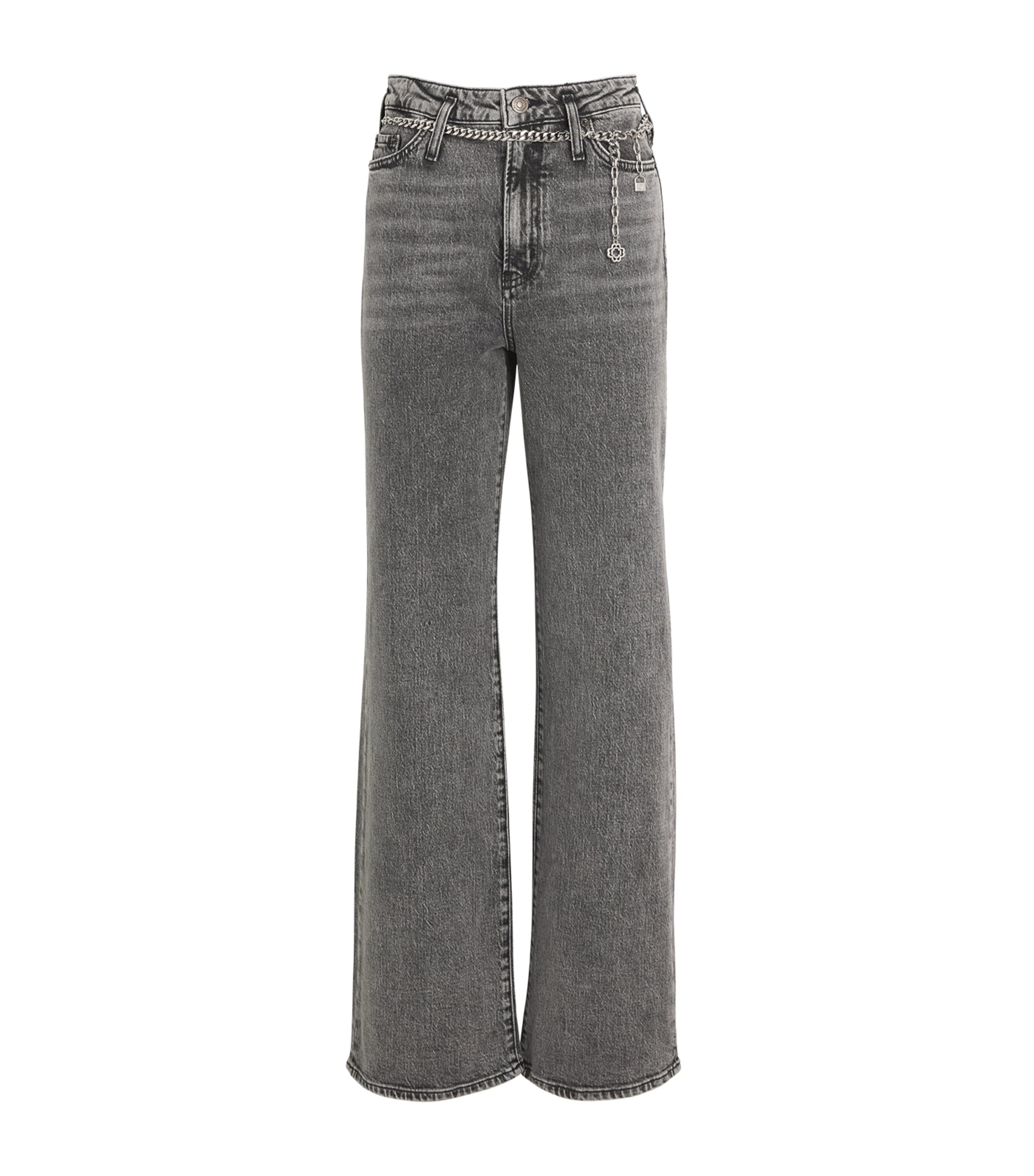 Maje Womens Chain-Detail Wide-Leg Jeans Grey