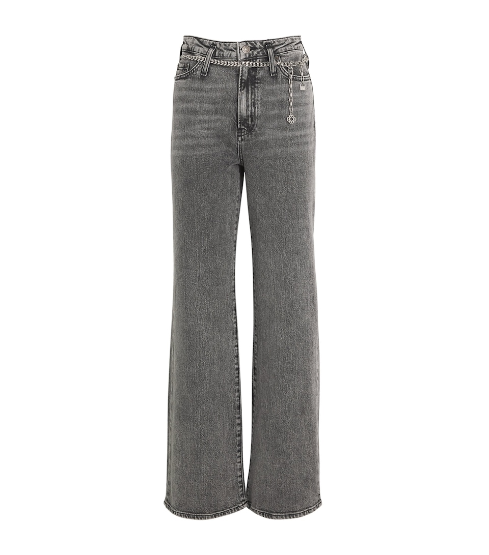 Maje Womens Chain-Detail Wide-Leg Jeans Grey