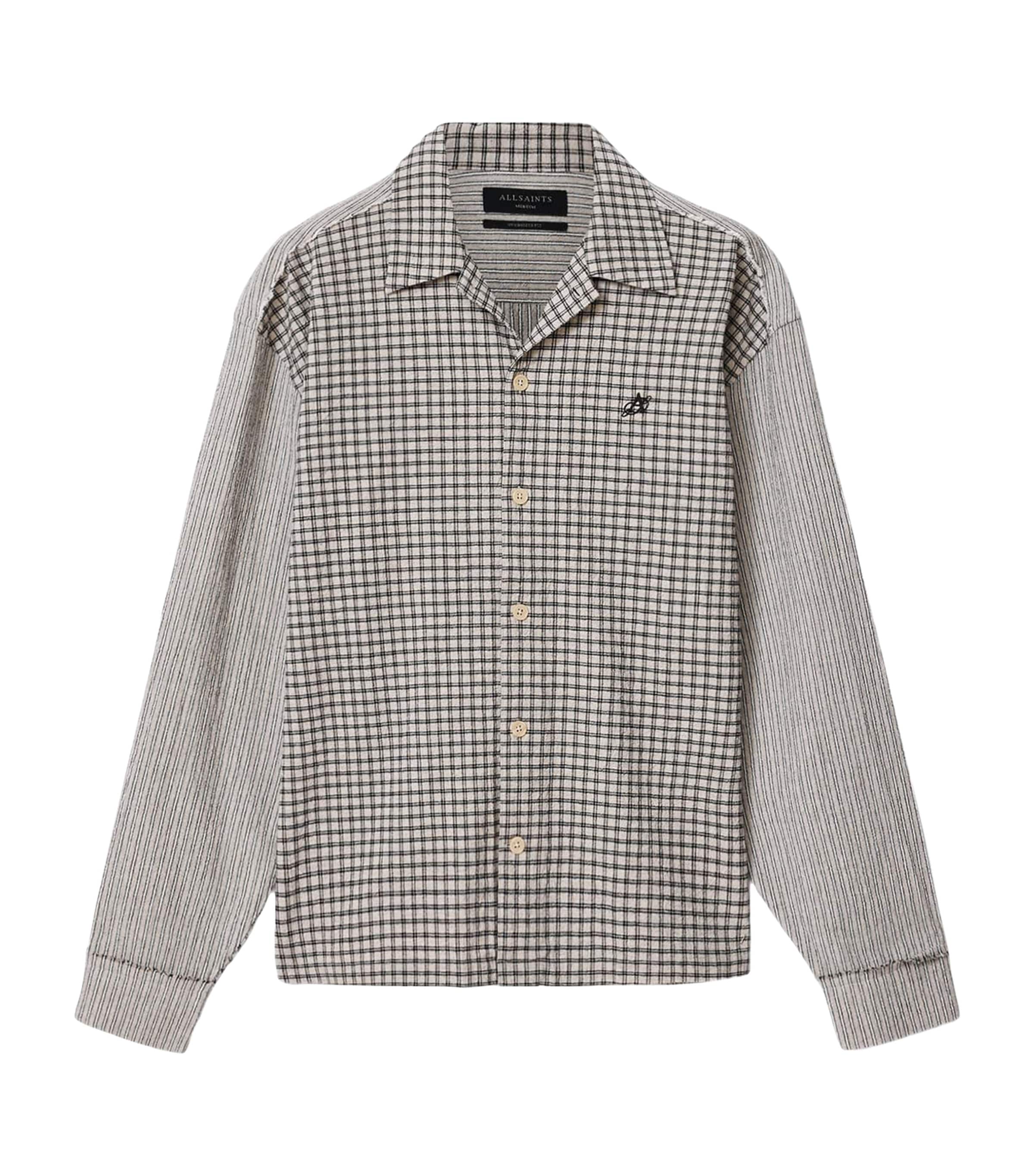 AllSaints Mens Organic Cotton Check Cage Shirt Oat White