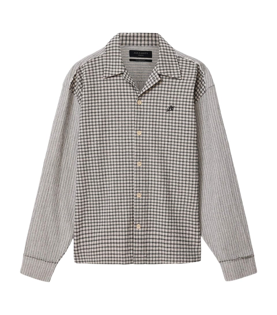 AllSaints Mens Organic Cotton Check Cage Shirt Oat White