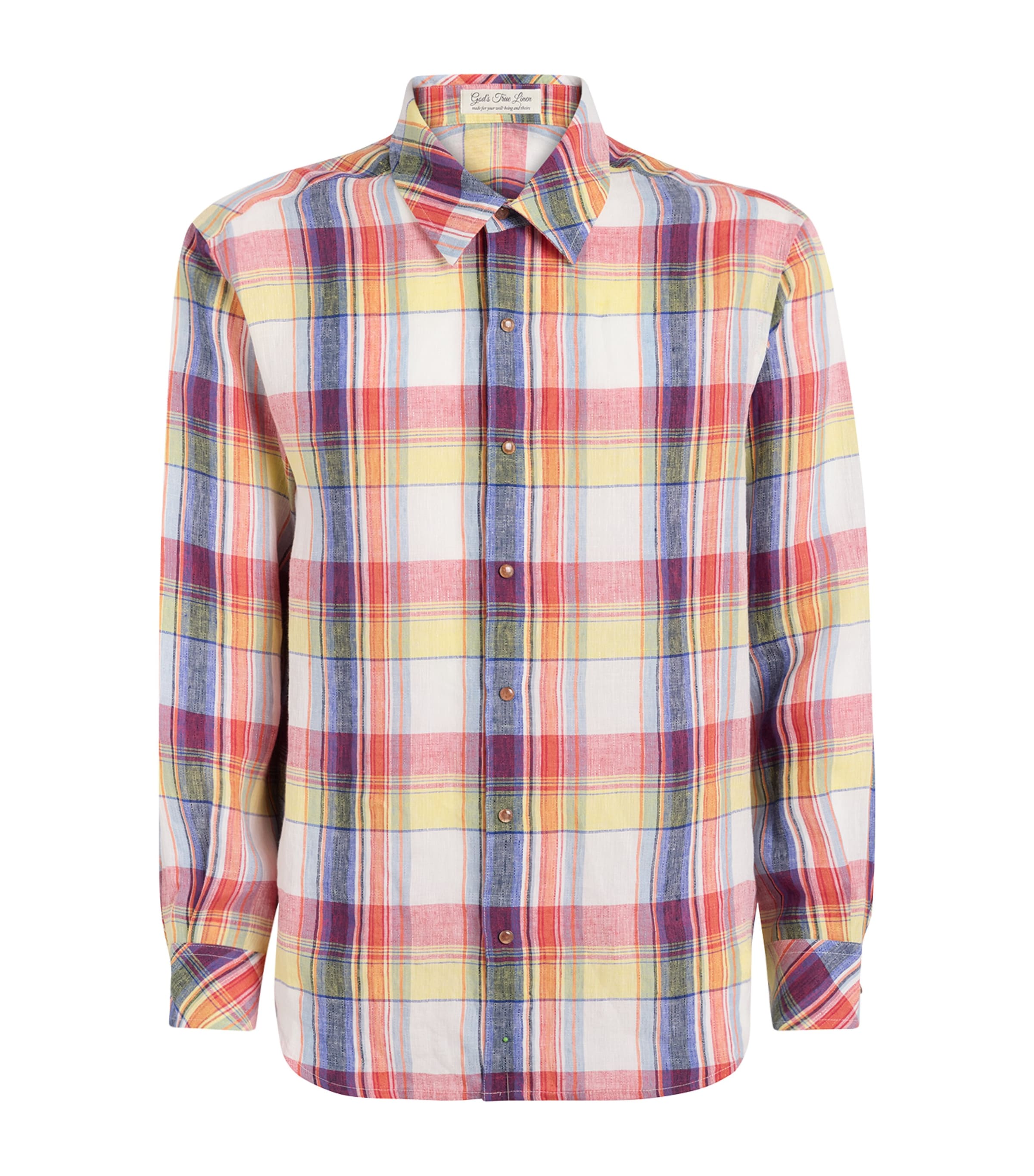 God's True Cashmere Mens Linen Plaid Daybreak Shirt Red Sun / Orange Sunstone