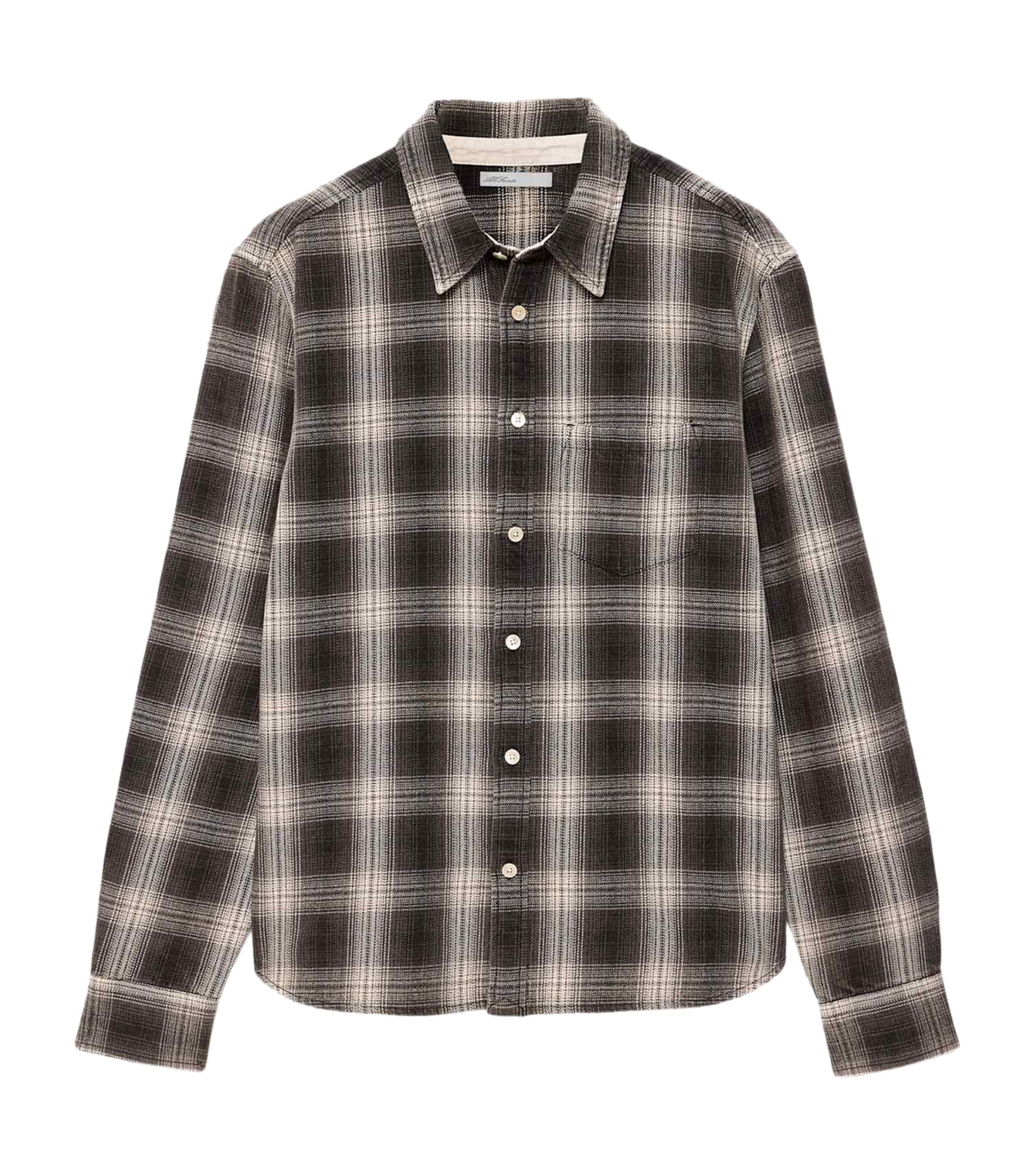 AllSaints Mens Organic Cotton Check Wrent Shirt Brown Check