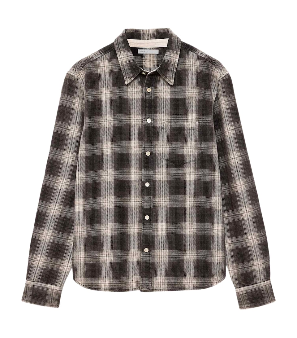 AllSaints Mens Organic Cotton Check Wrent Shirt Brown Check