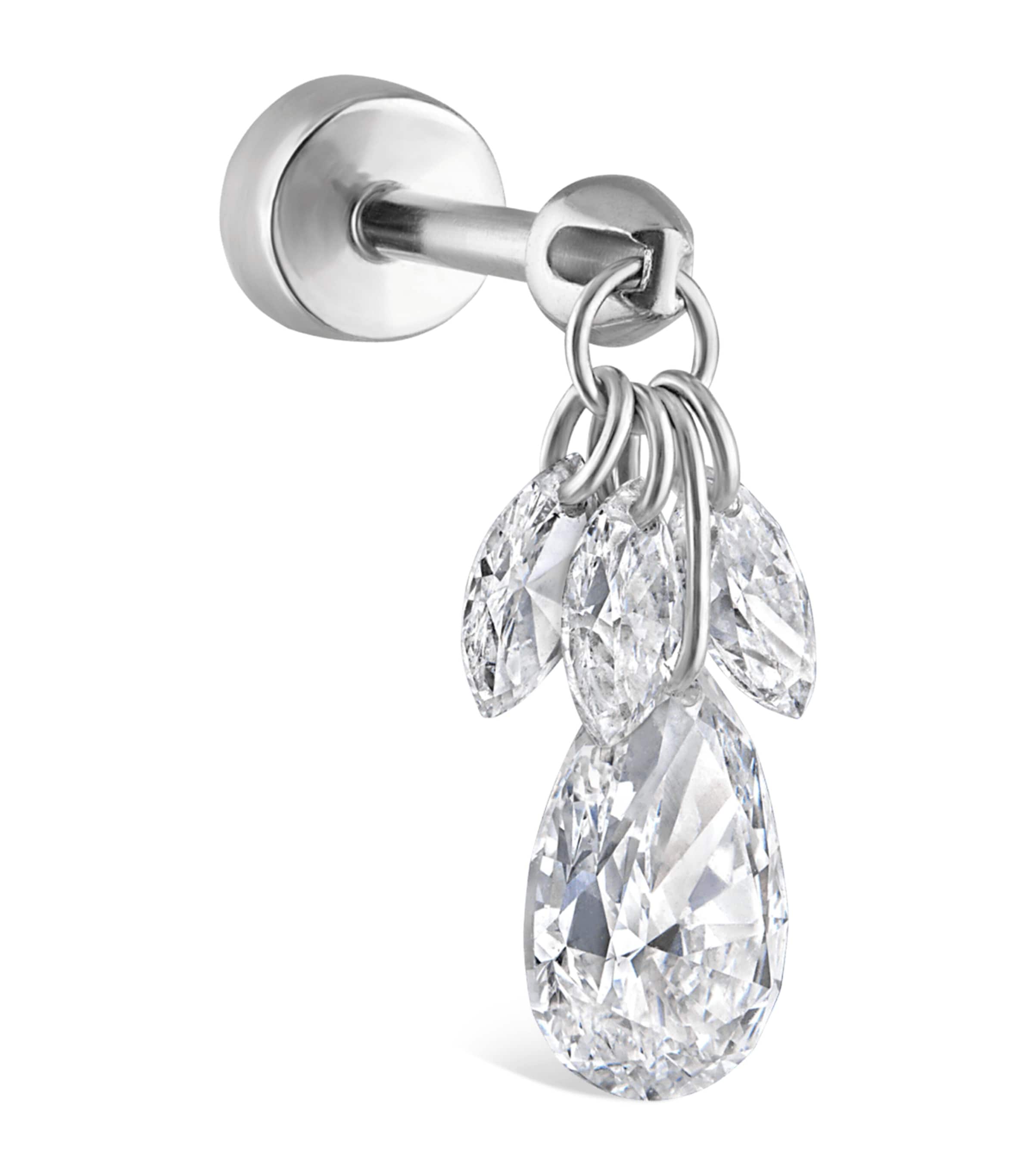 Maria Tash Floating Pear Diamond Plume Threaded Charm Earring White Gold