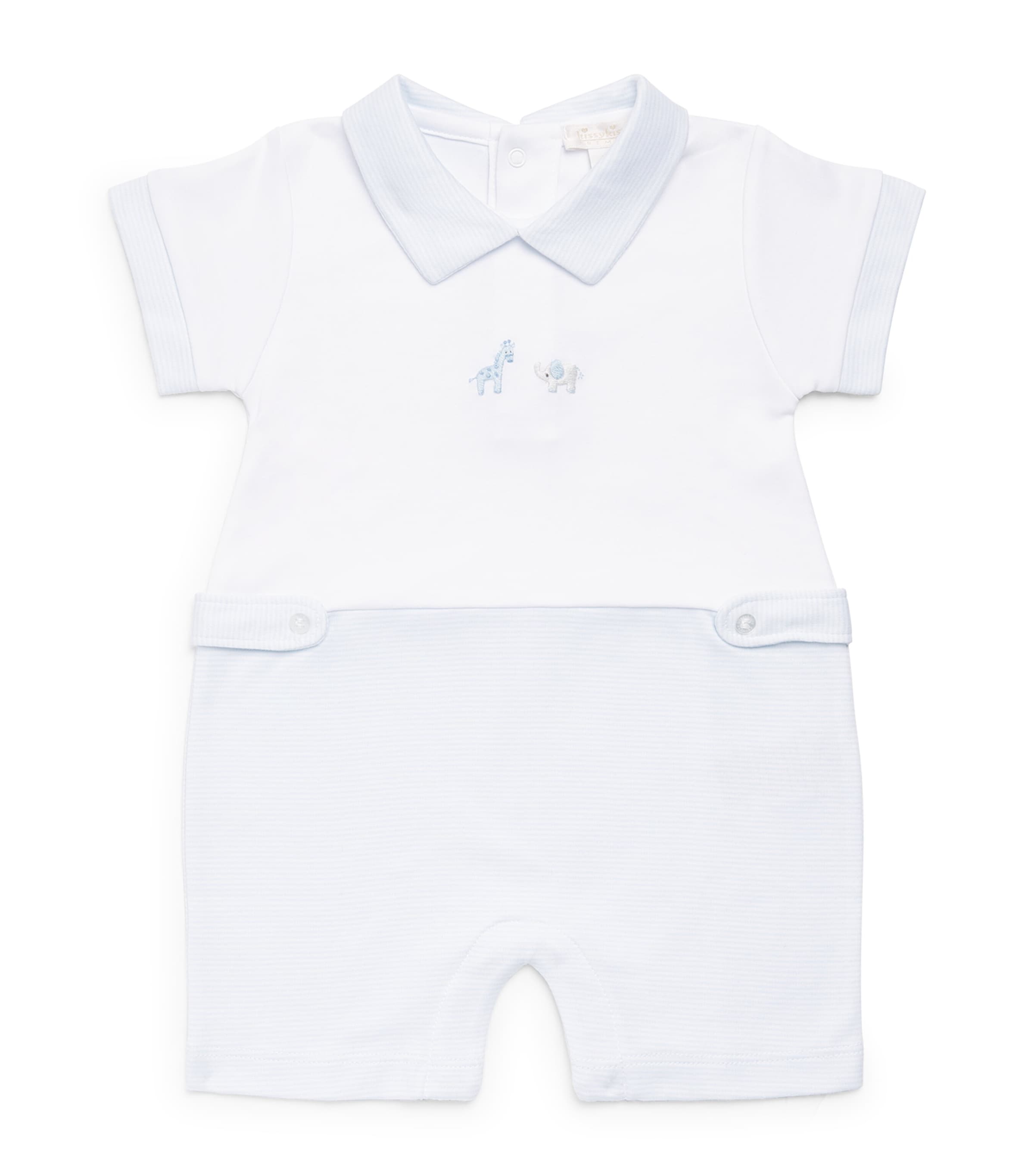 Kissy Kissy Cotton Embroidered Jungle Playsuit (0-9 Months) Light Blue/wh