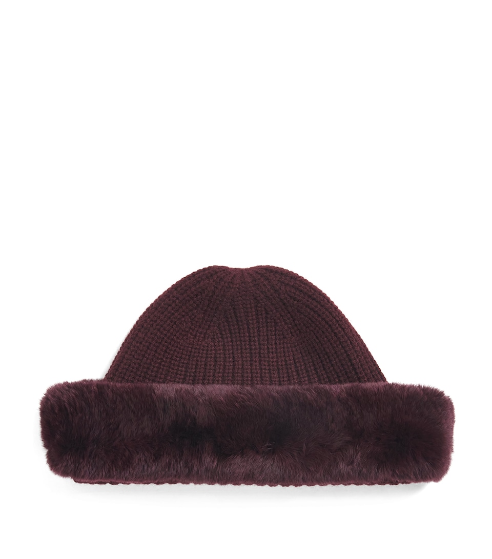 Yves Salomon Wool-Cashmere Rabbit Fur Trim Beanie
