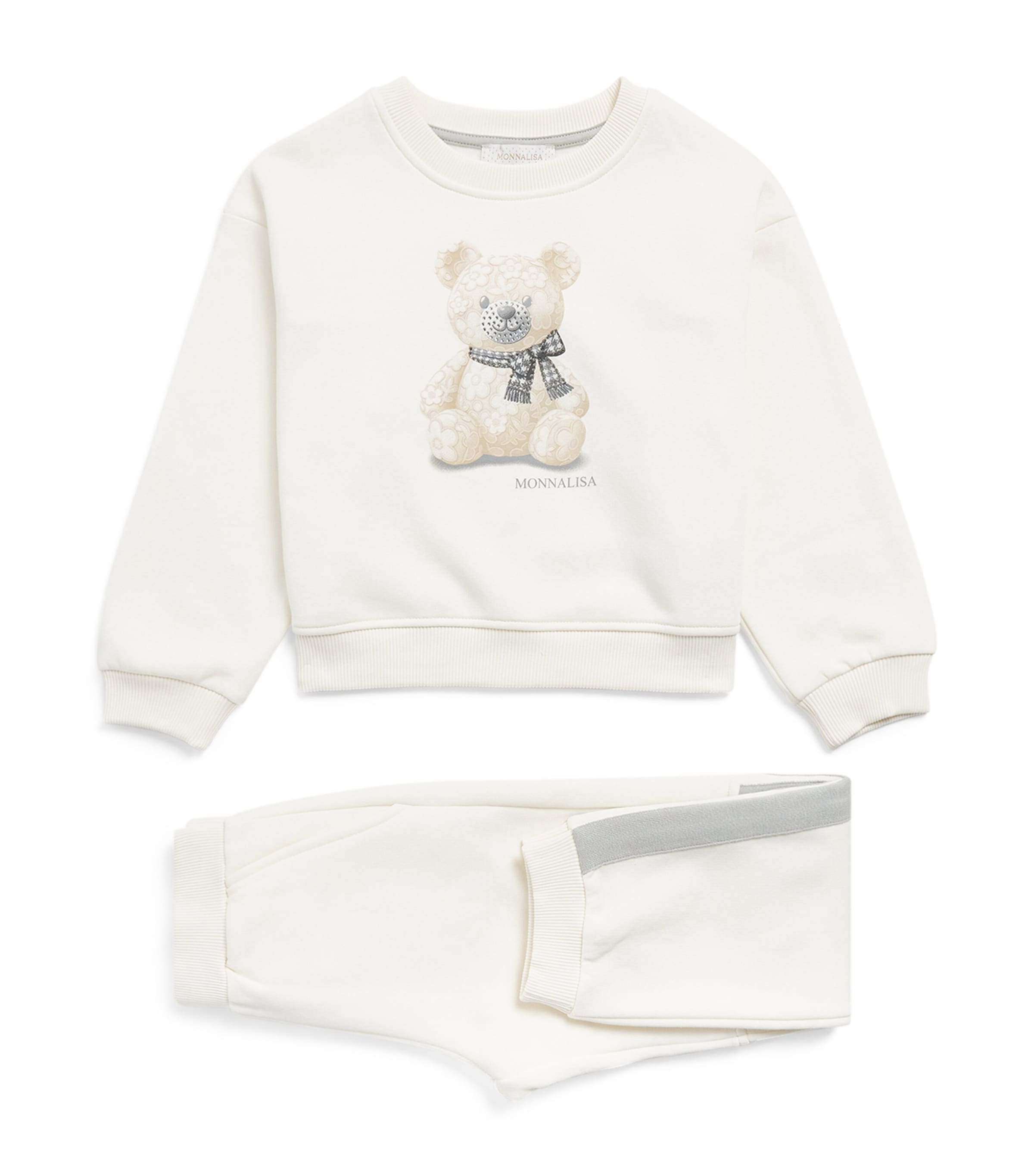 Monnalisa Bear Sweatshirt and Sweatpants Set (2-12 Years) Ecrù+grigio Perla