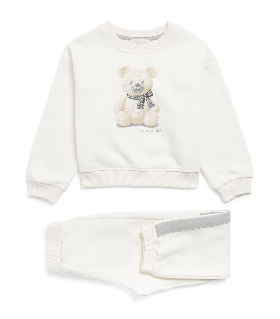 Monnalisa Bear Sweatshirt and Sweatpants Set (2-12 Years) Ecrù+grigio Perla