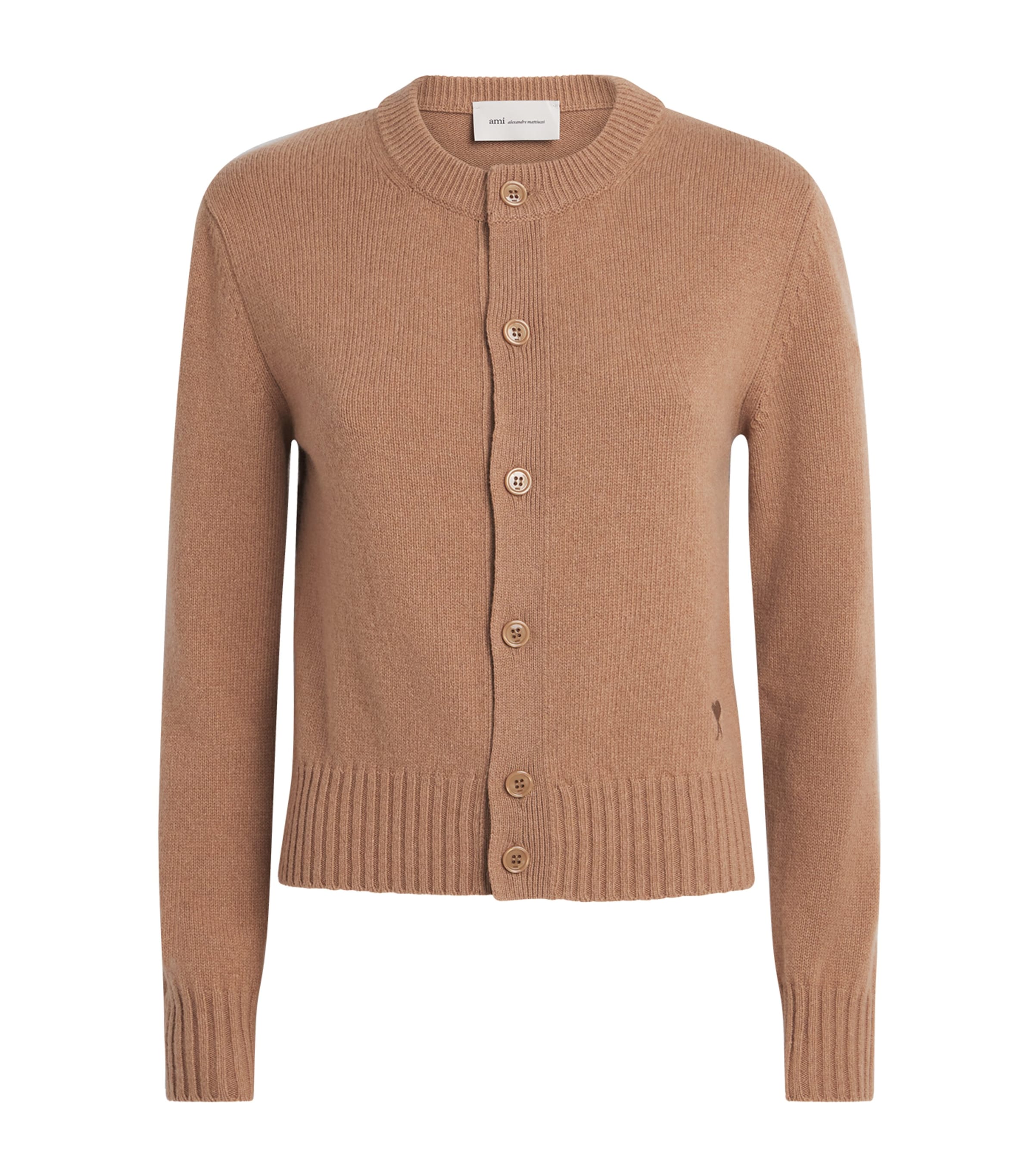 AMI Paris Womens Cashmere-Wool Cardigan Camel