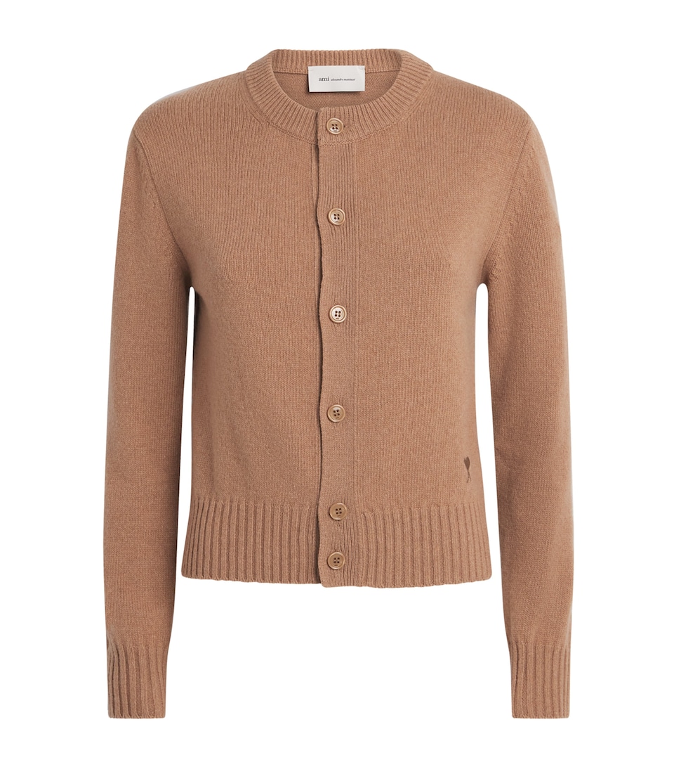AMI Paris Womens Cashmere-Wool Cardigan Camel