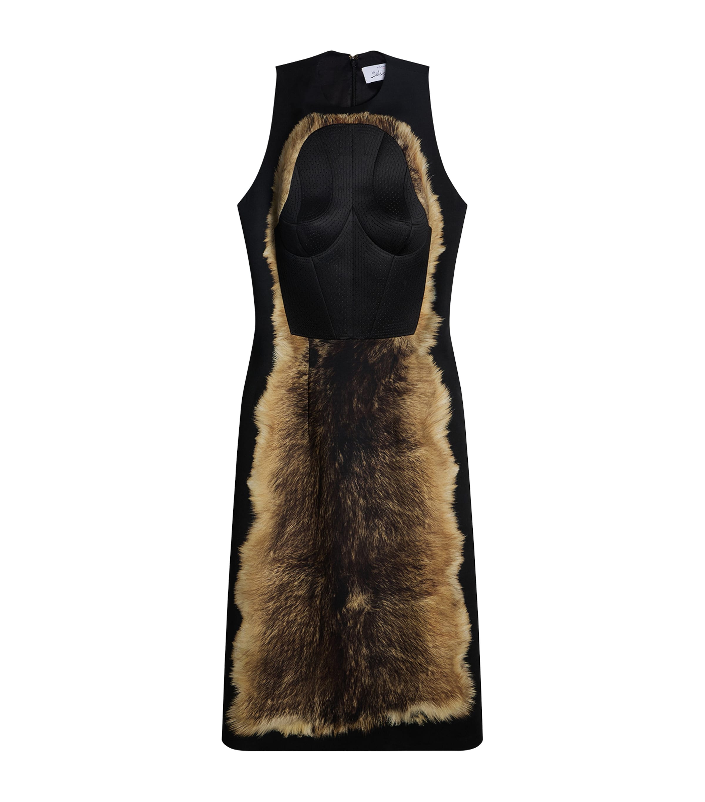 Schiaparelli Womens Trompe-l'Oeil Corset Midi Dress Brown / Black