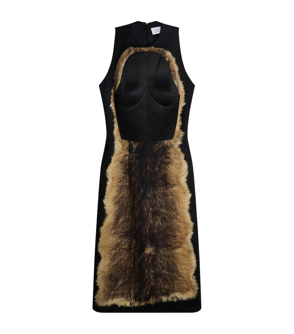 Schiaparelli Womens Trompe-l'Oeil Corset Midi Dress Brown / Black