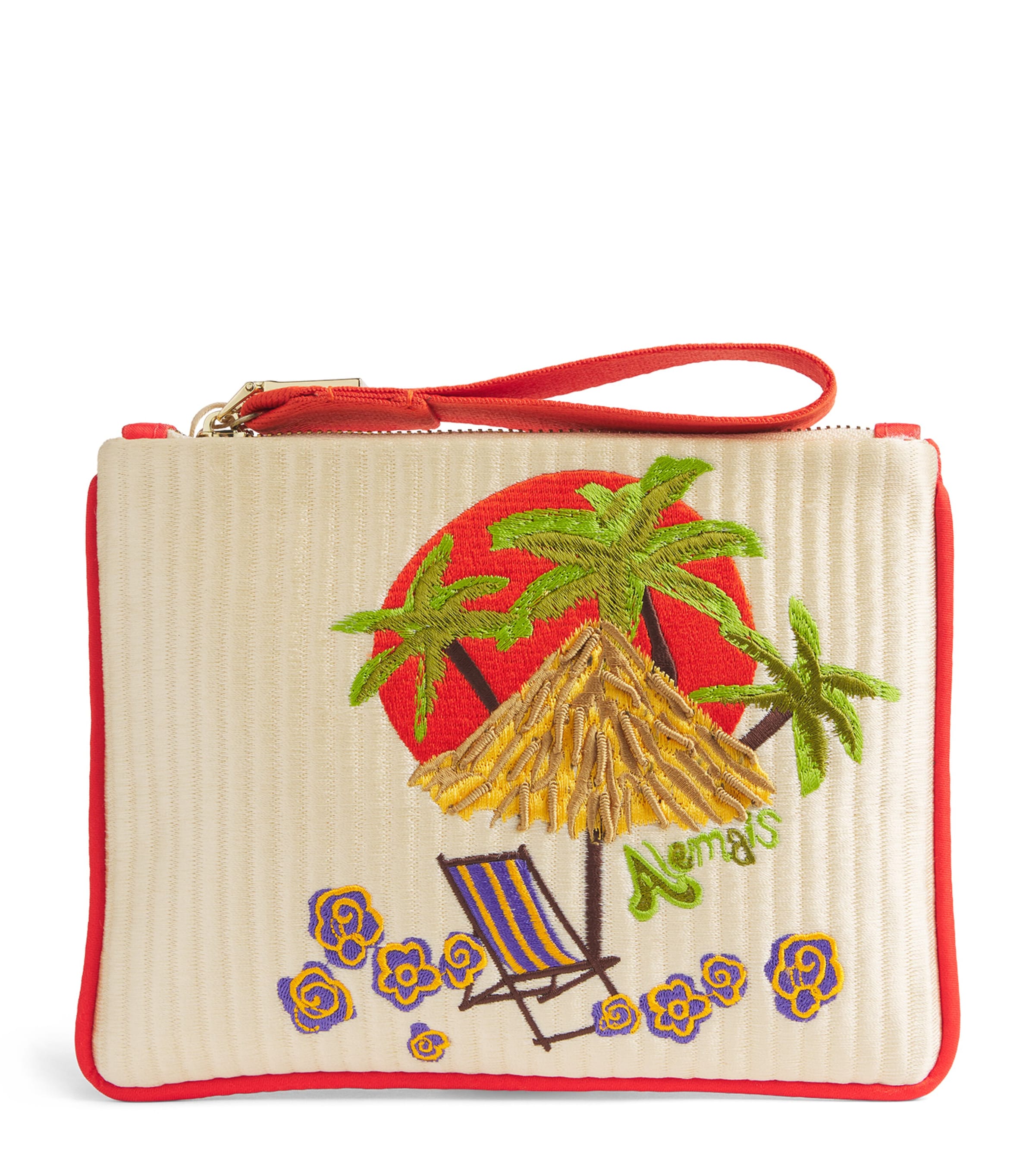 ALEMAIS Embroidered Island Cove Clutch Cream