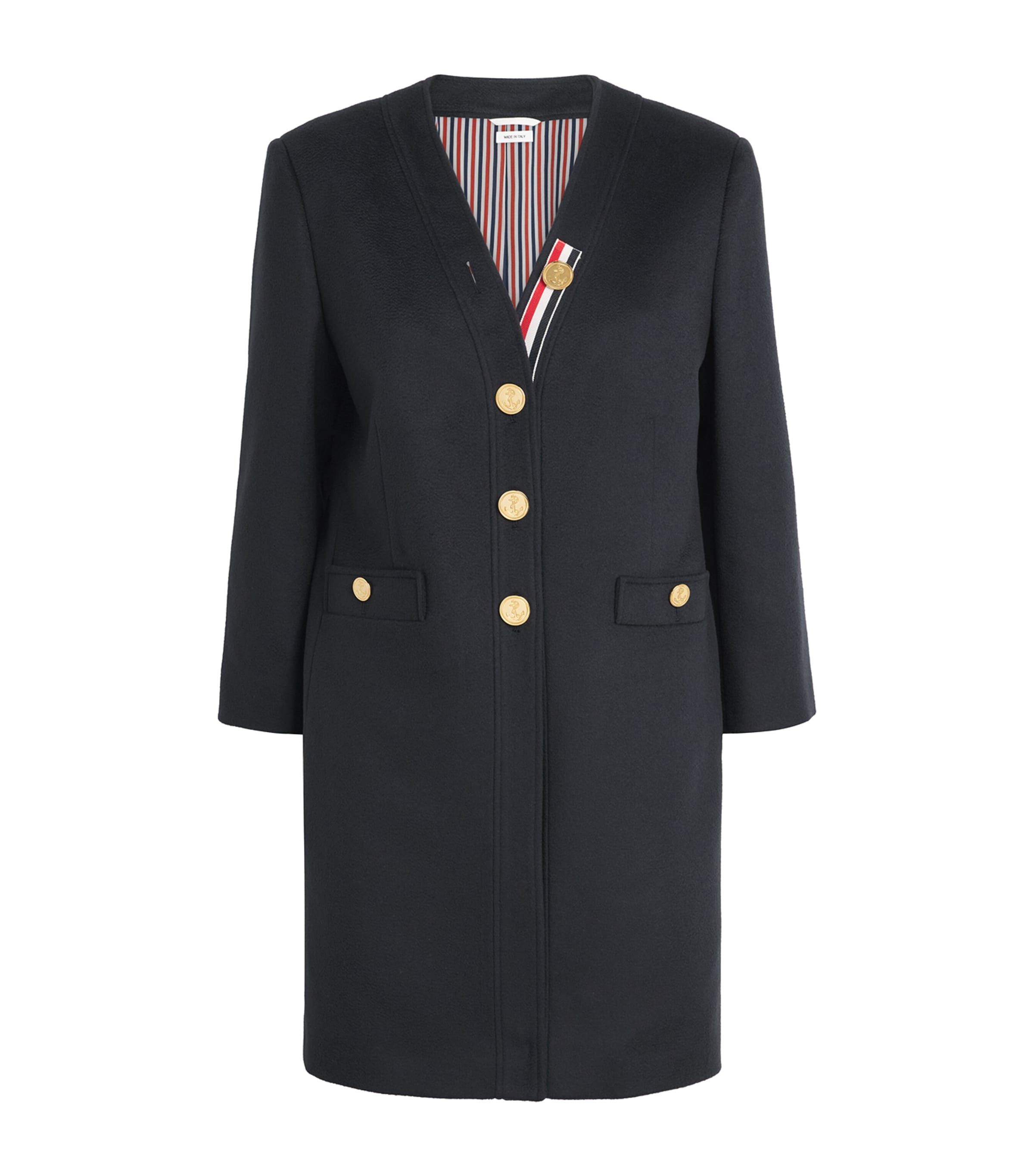 Thom Browne Womens Cashmere Zibeline Cardigan Coat Navy