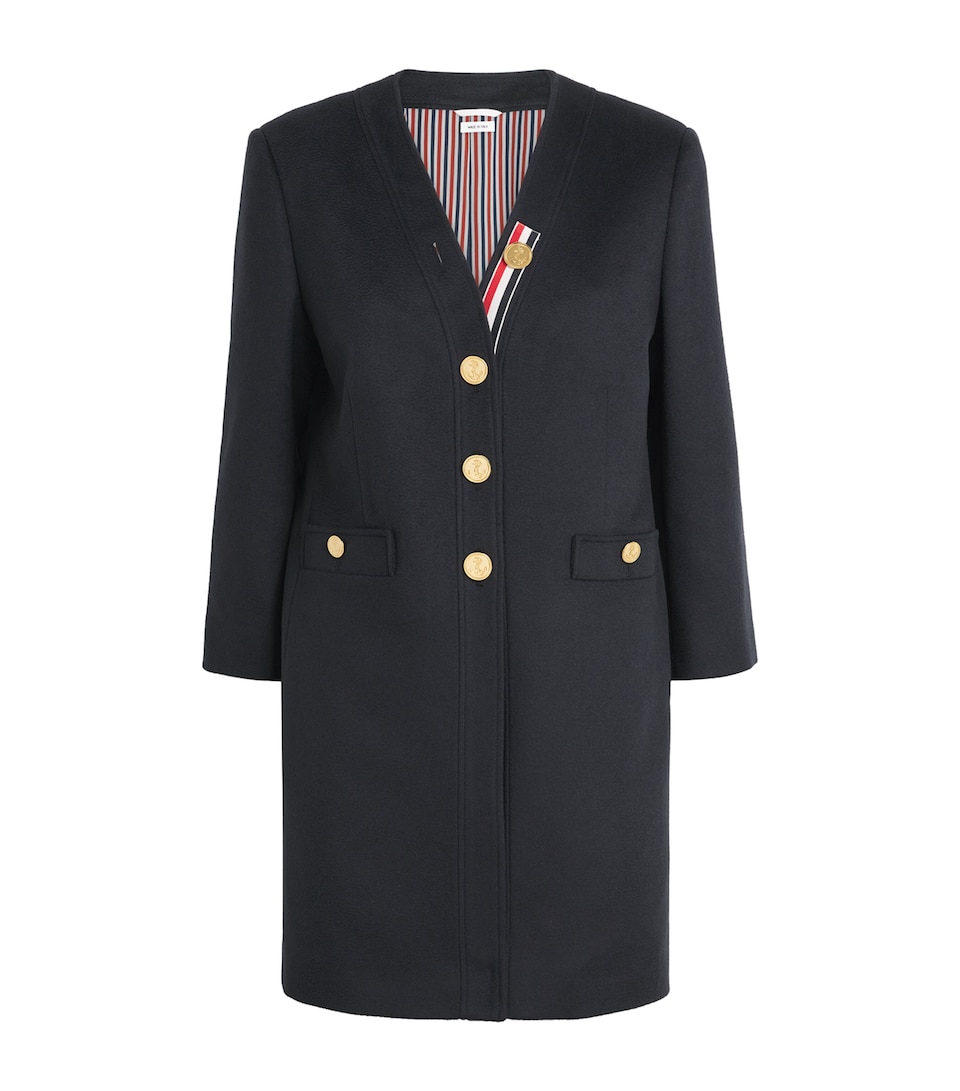 Thom Browne Womens Cashmere Zibeline Cardigan Coat Navy