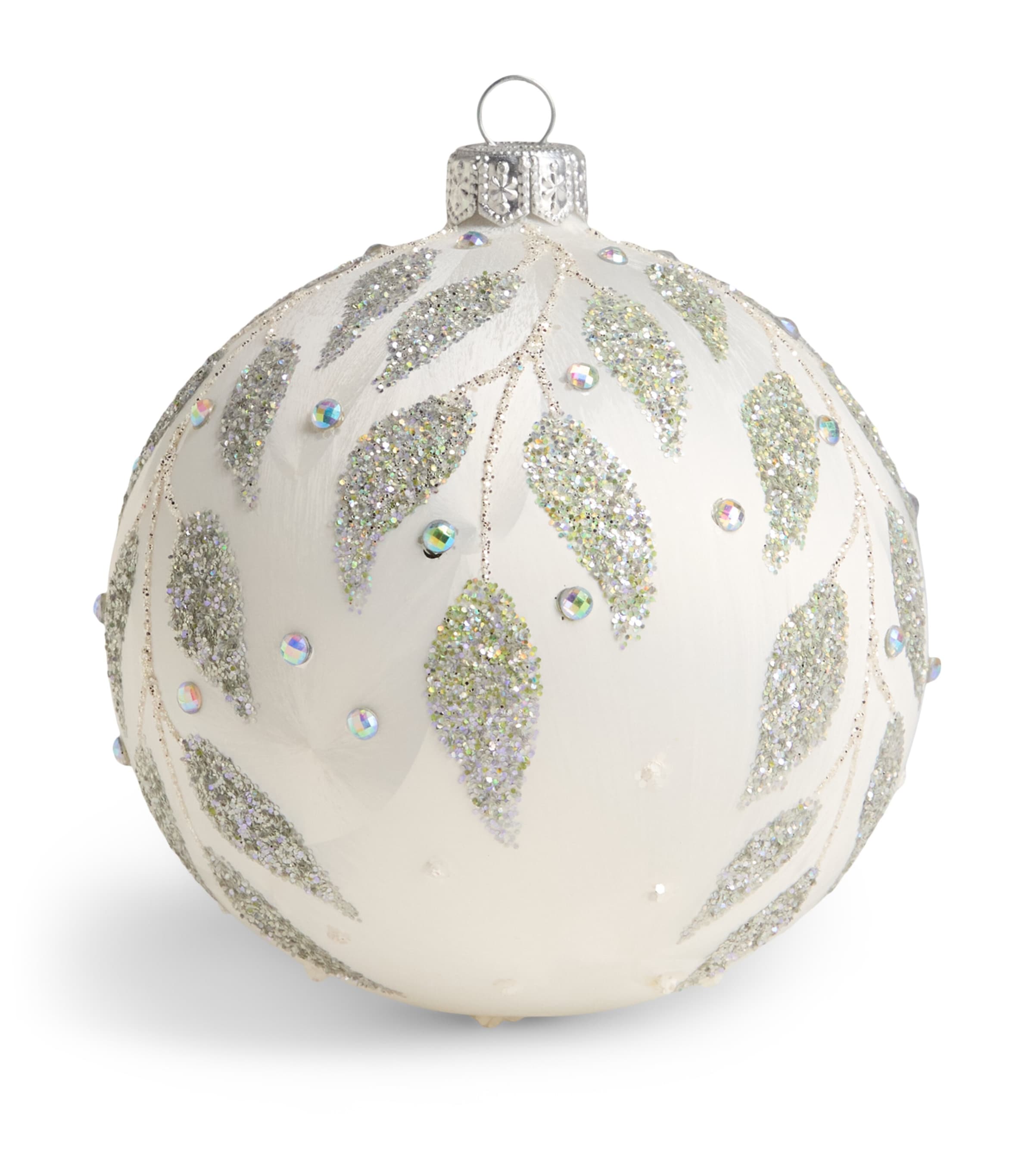 Harrods Glitter Leaf Bauble White Frost Effect