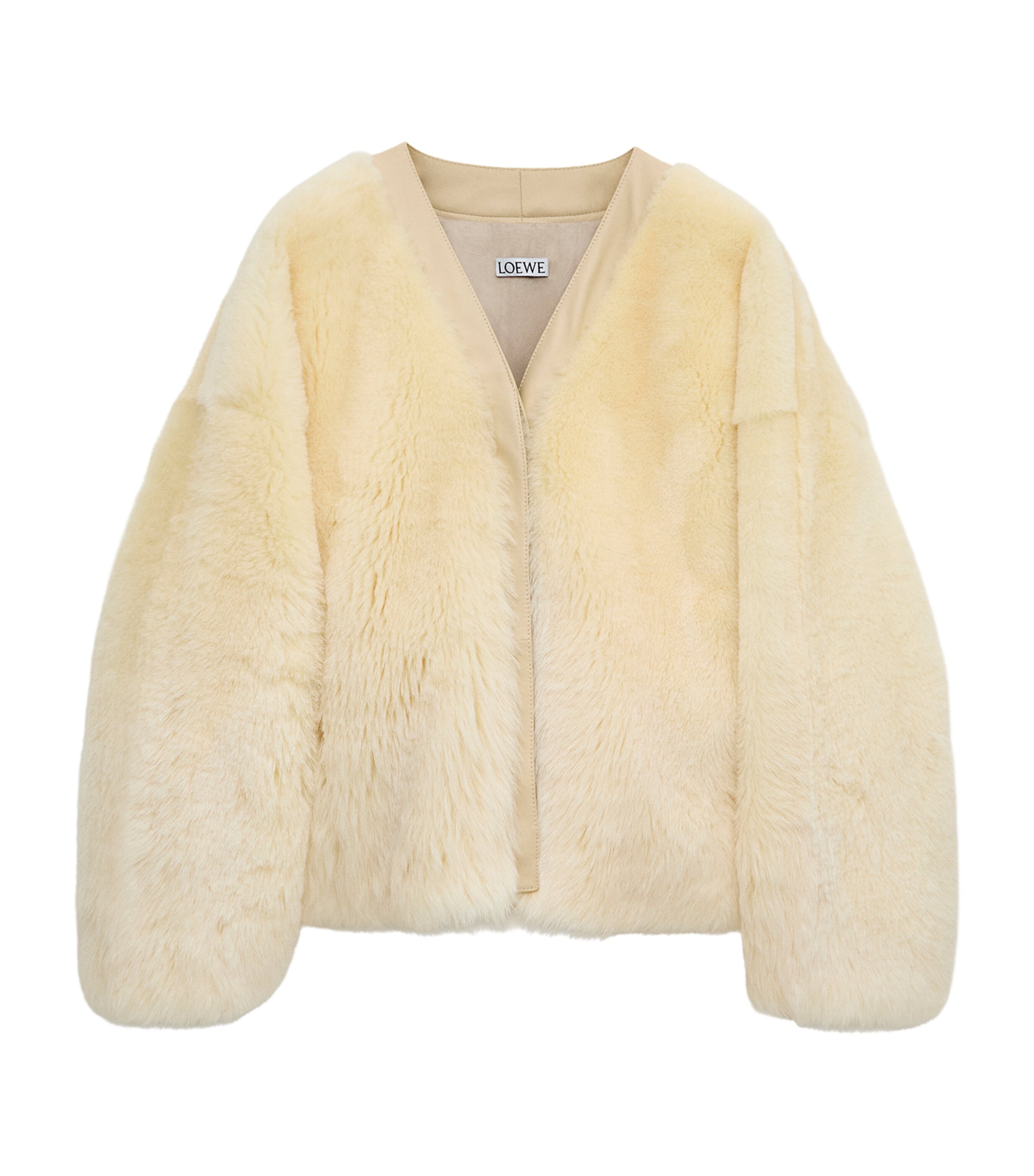 LOEWE Womens Shearling V-Neck Cardigan Light Yellow