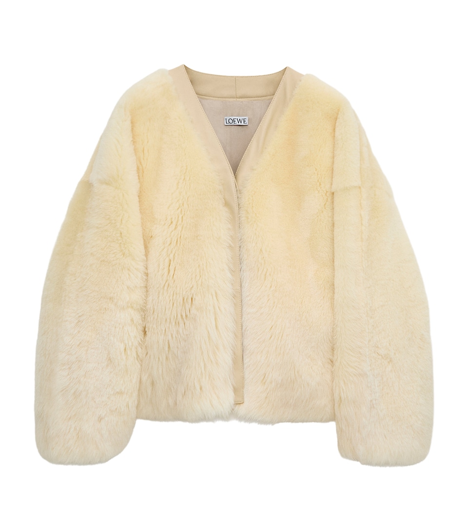 LOEWE Womens Shearling V-Neck Cardigan Light Yellow