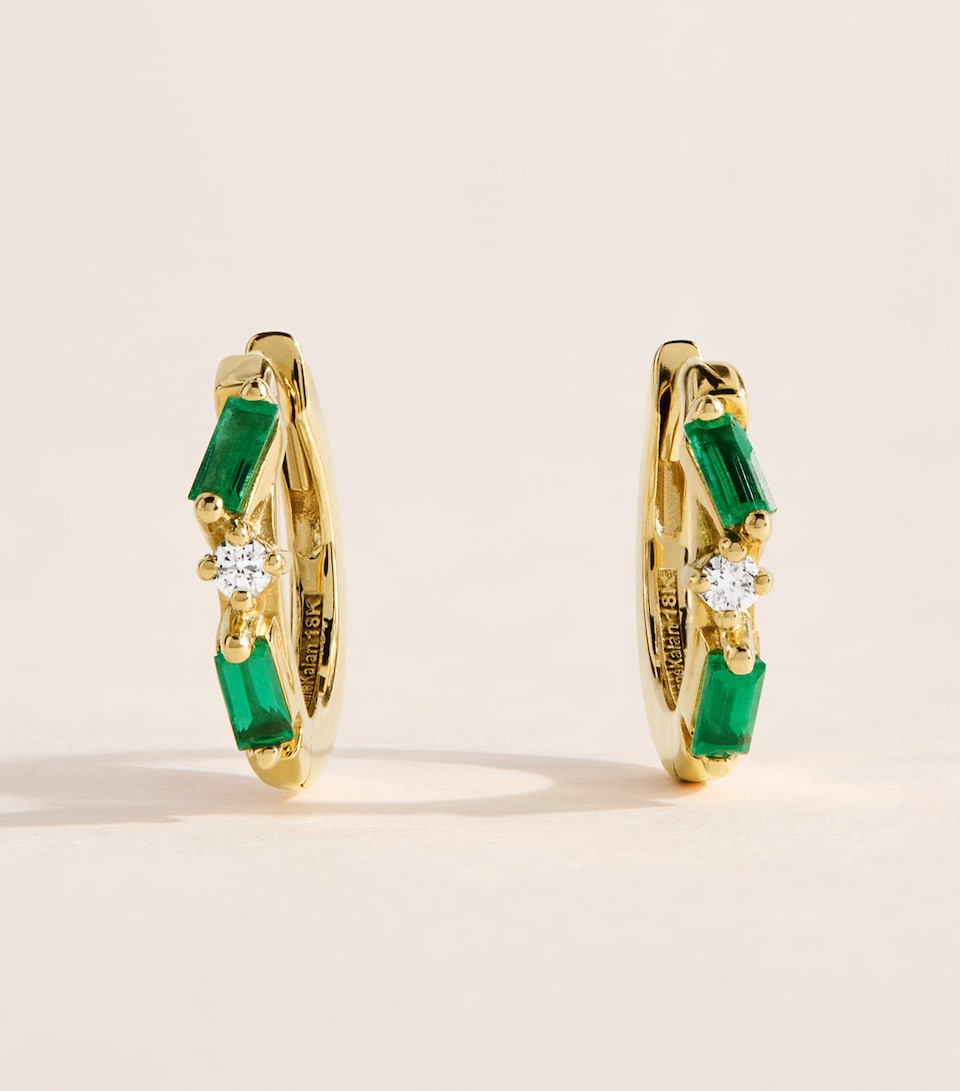 Suzanne Kalan Yellow Gold, Diamond and Emerald Thin Mix Huggie Earrings Yg/emer