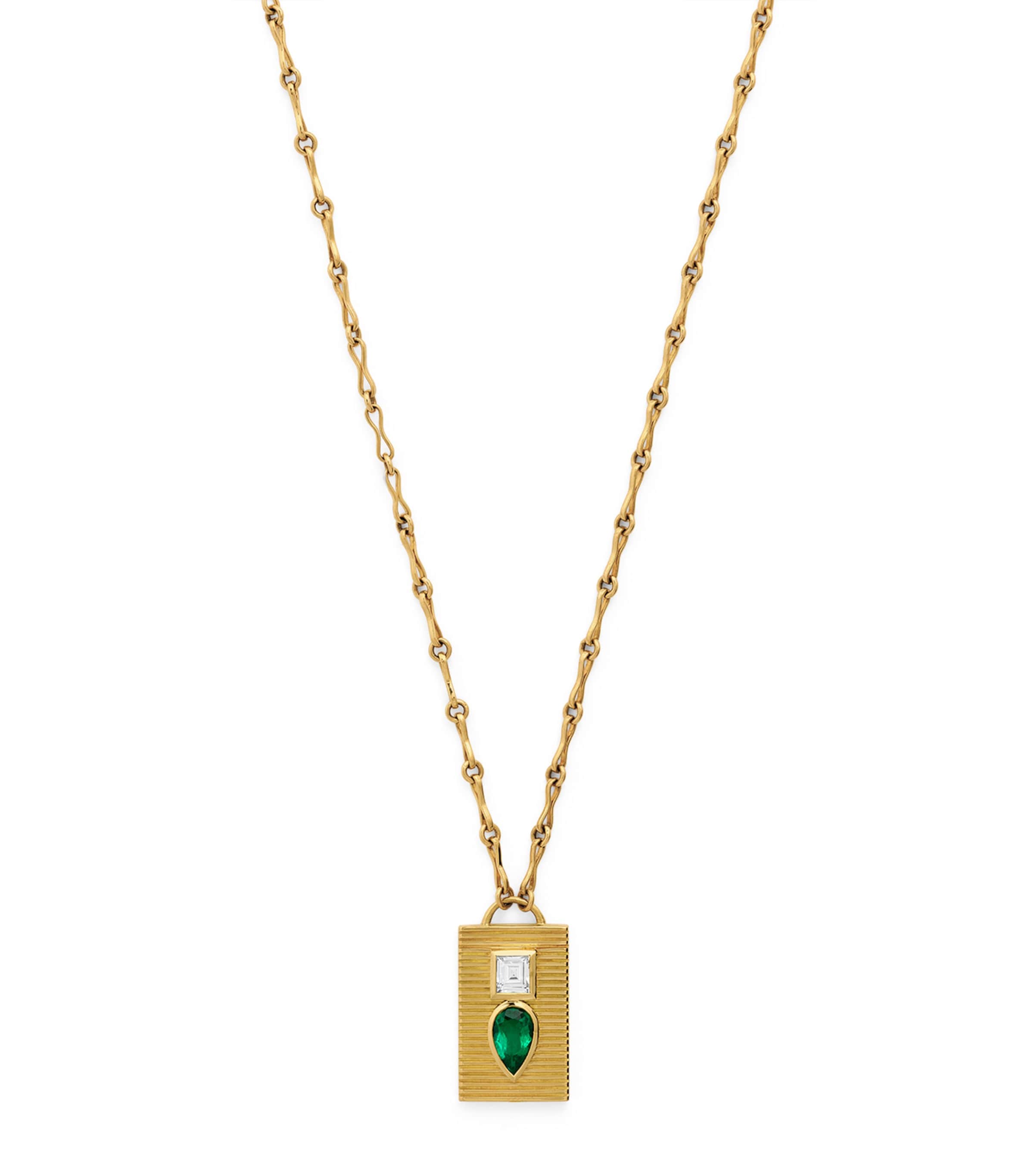 Yellow Gold, Diamond and Emerald Duet Necklace