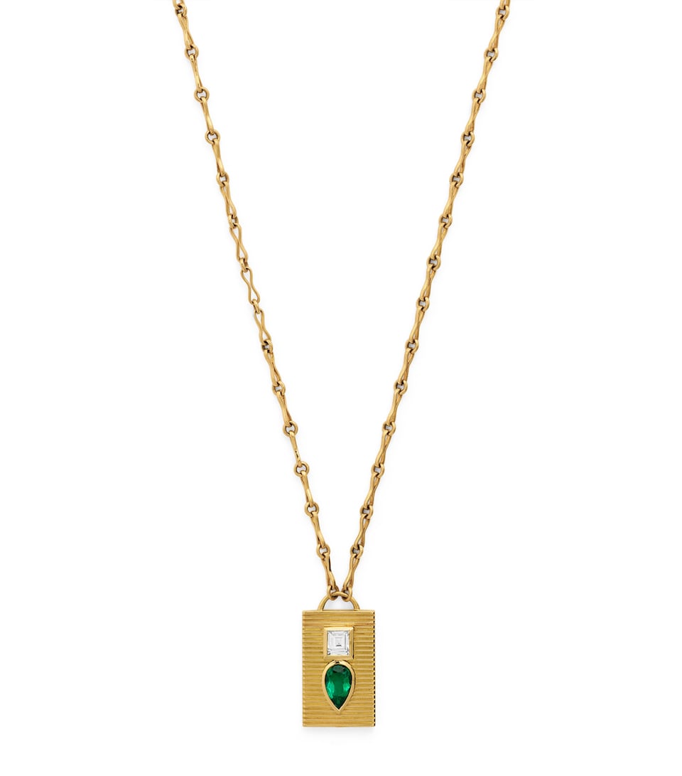 Yellow Gold, Diamond and Emerald Duet Necklace
