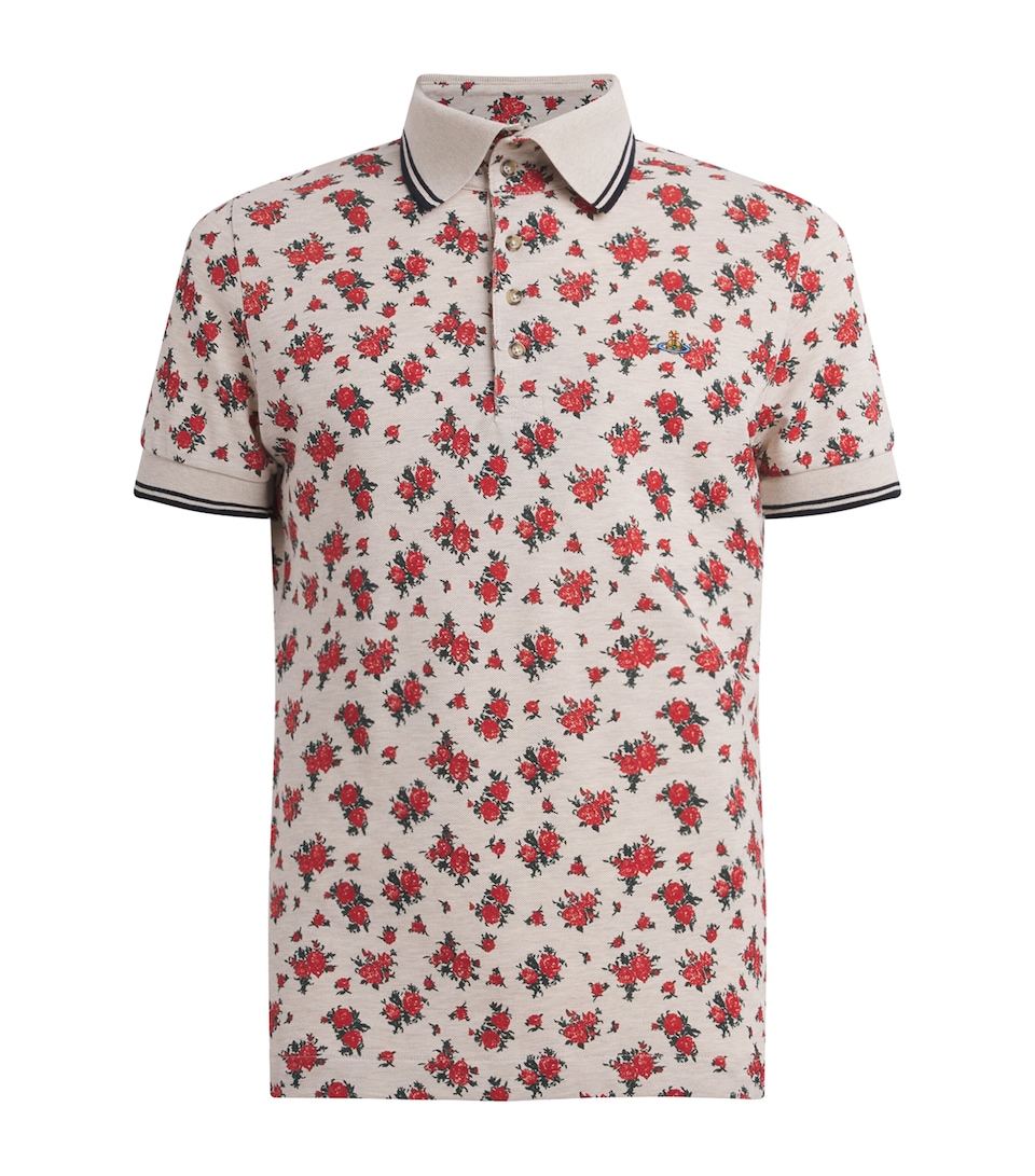 Vivienne Westwood Mens Cotton Floral Print Polo Shirt Roses