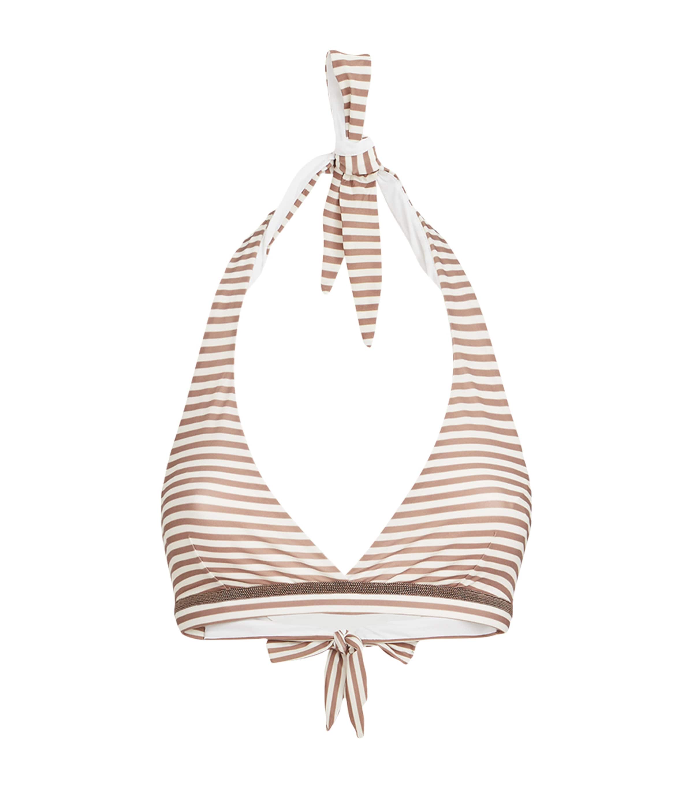 Brunello Cucinelli Womens Striped Halterneck Bikini Top