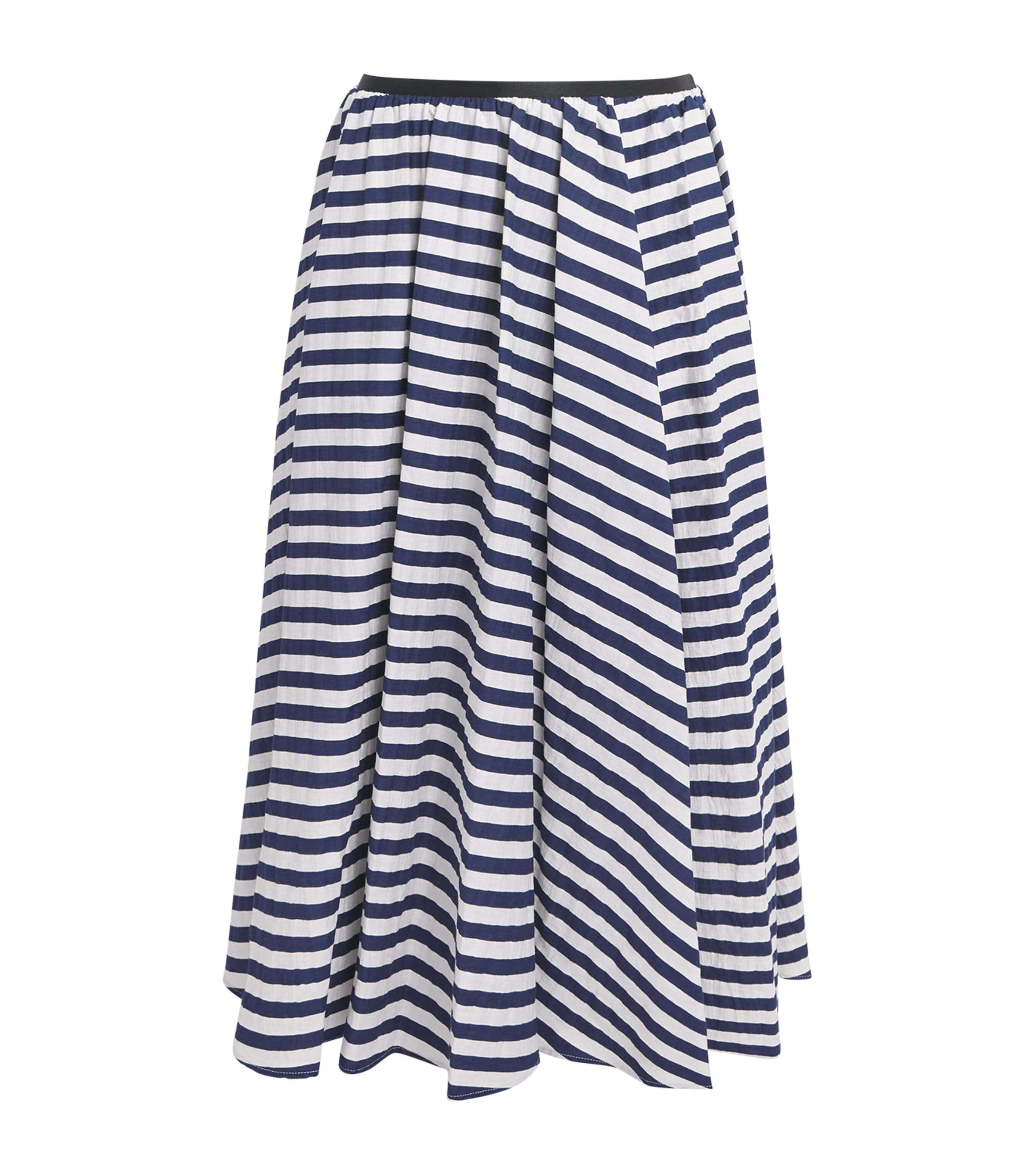 Pleated Stripe Midi Skirt