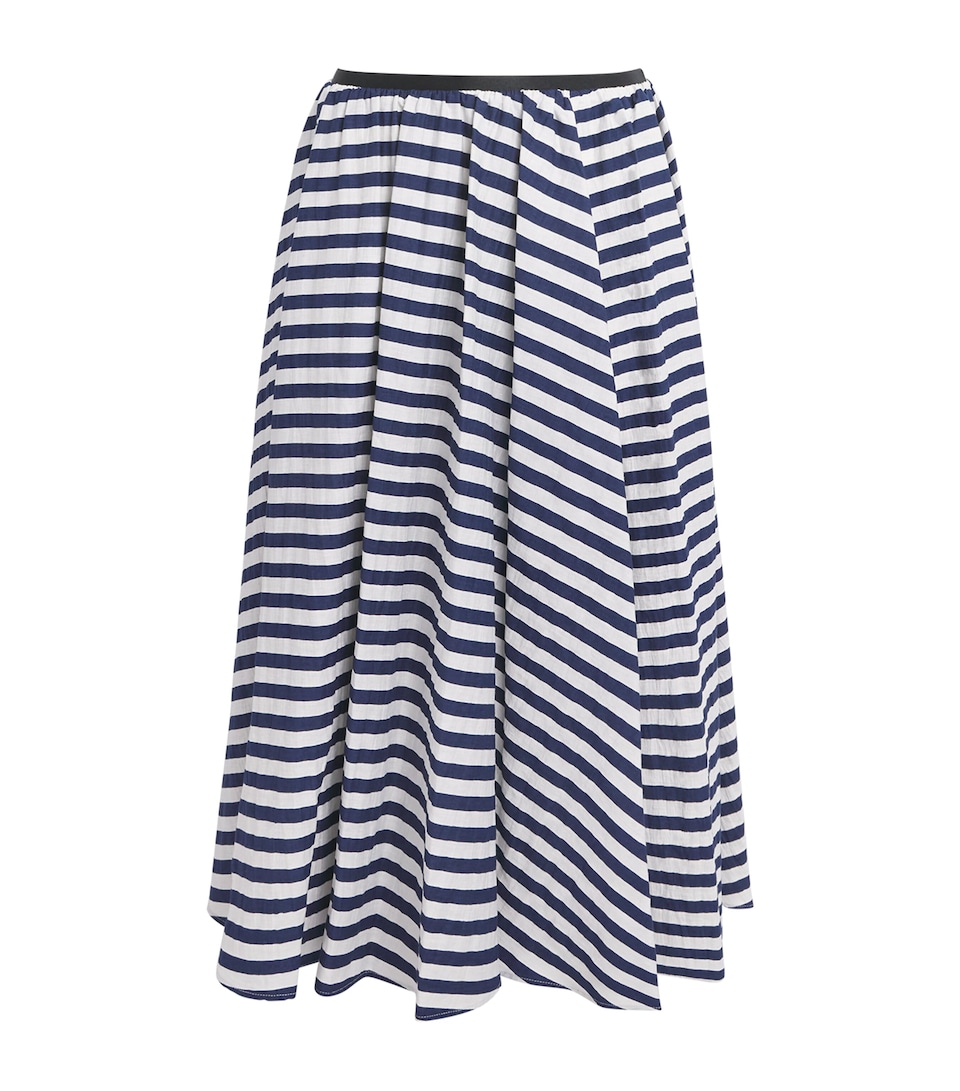 Pleated Stripe Midi Skirt