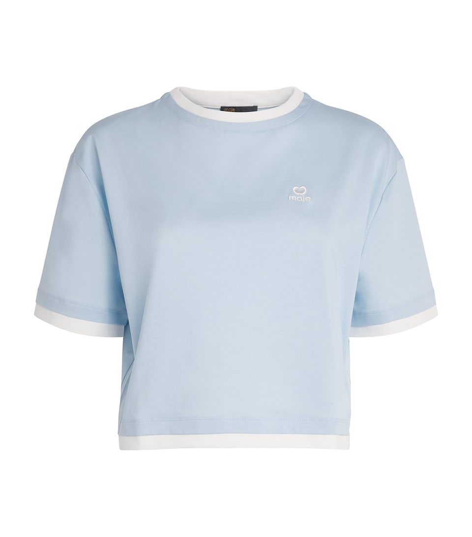 Maje Womens Cotton Logo T-Shirt Blue Sky