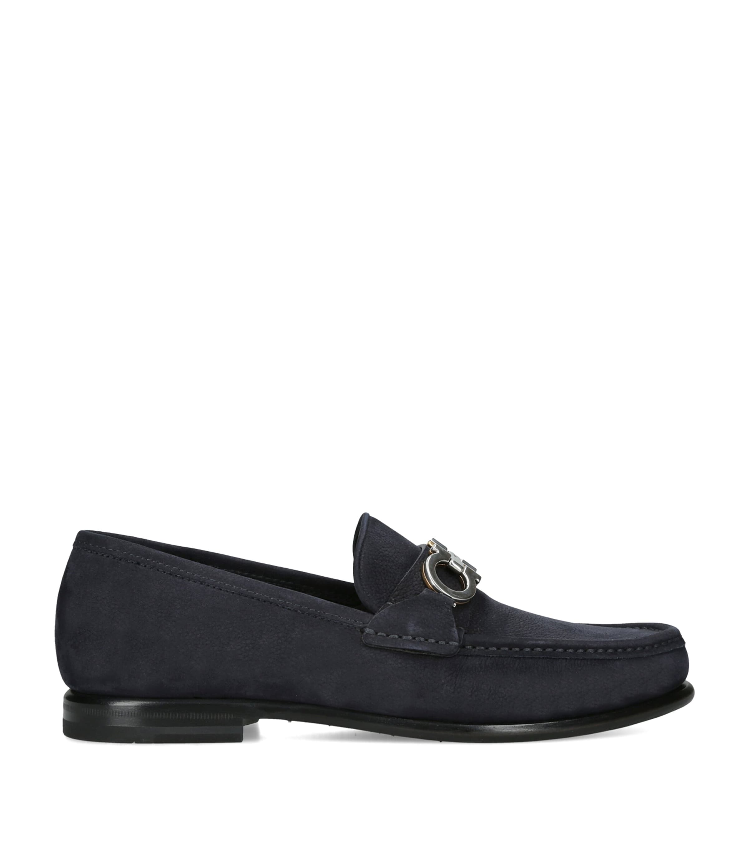 Salvatore Ferragamo Nubuck Gancini Loafers Navy