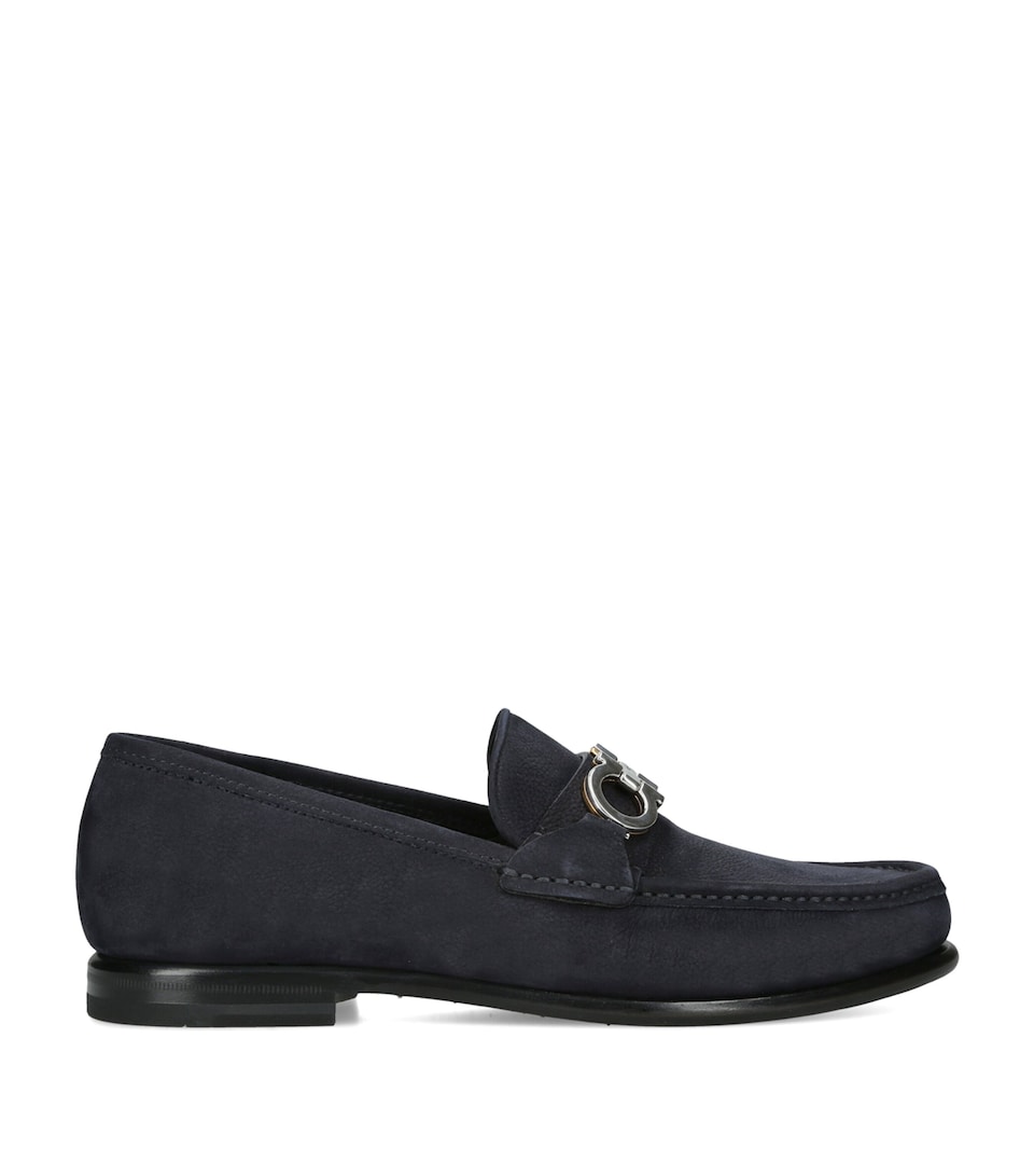 Salvatore Ferragamo Nubuck Gancini Loafers Navy