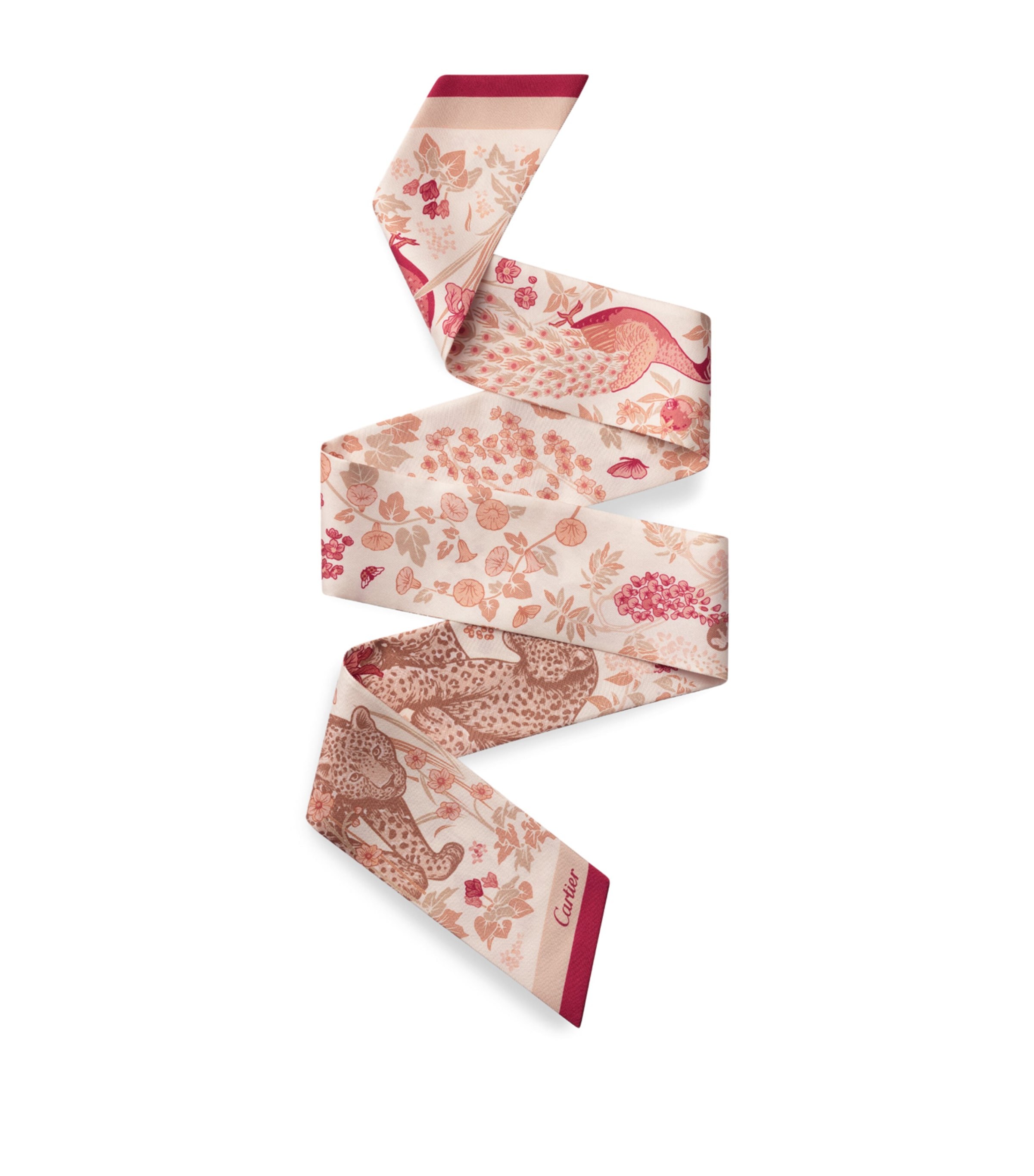 Cartier Silk Blooming Panthère Skinny Scarf Pink