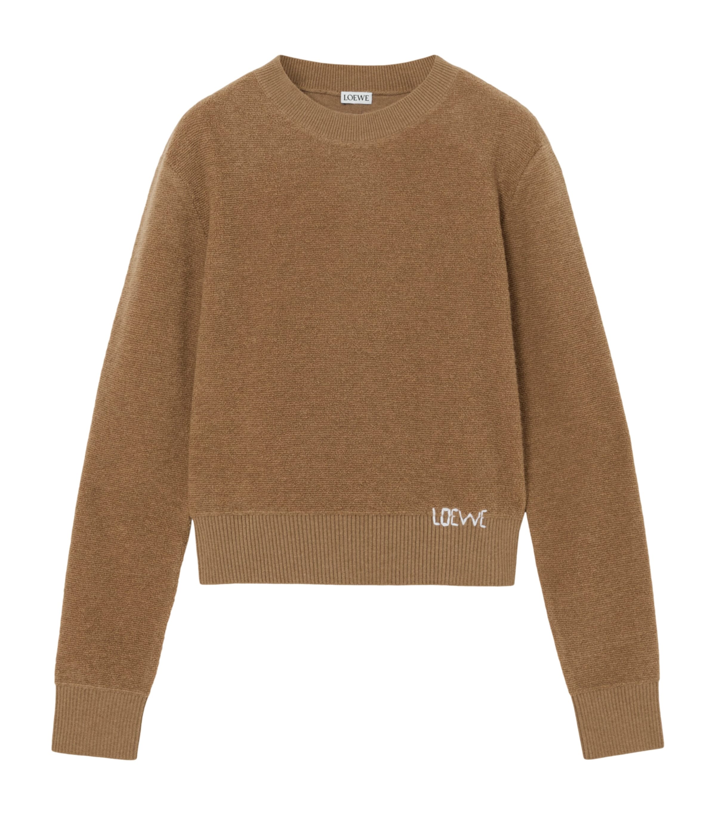LOEWE Womens Wool Embroidered Logo Sweater Camel