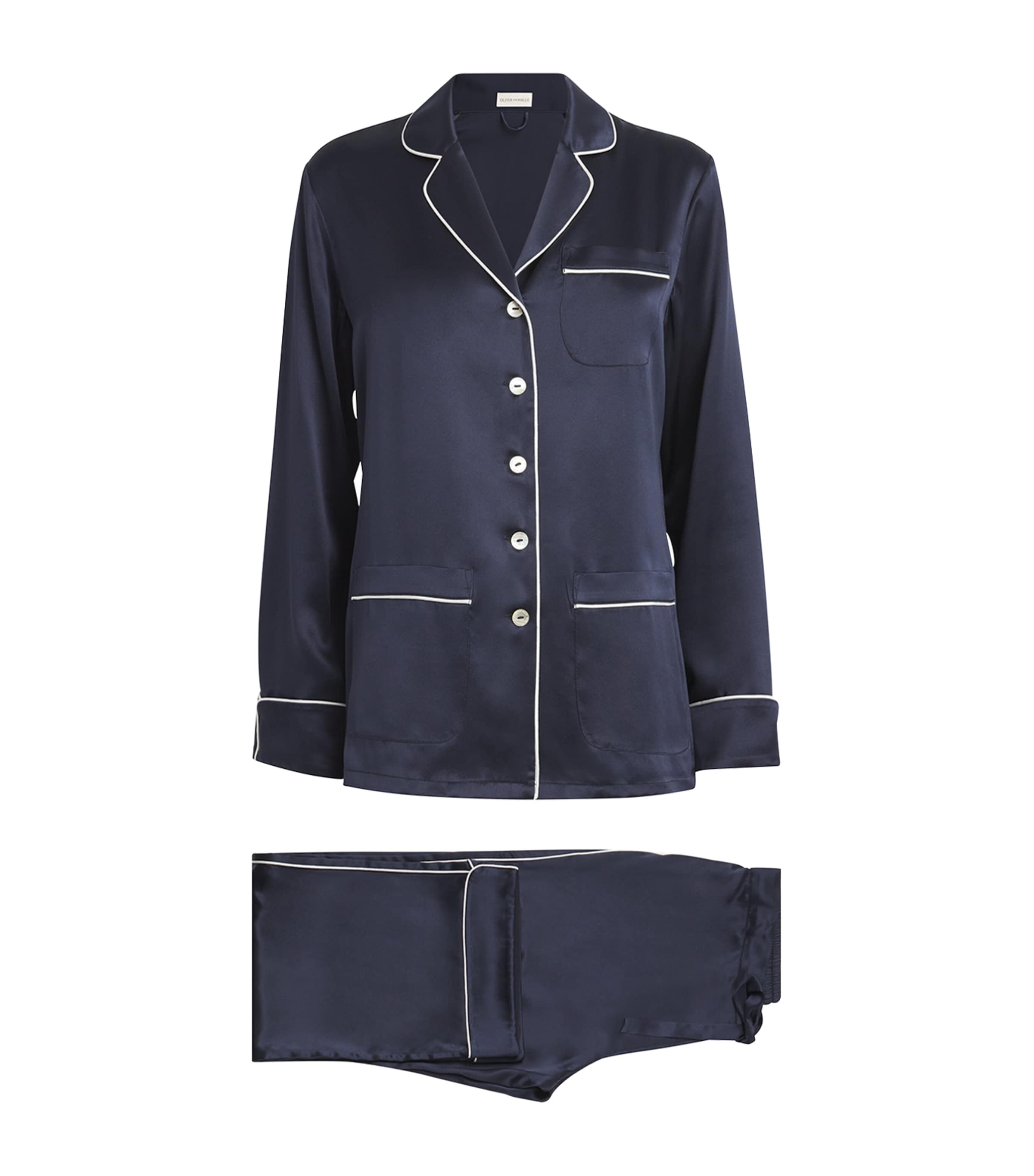 Olivia von Halle Womens Silk Coco Pyjama Set Navy Ivory