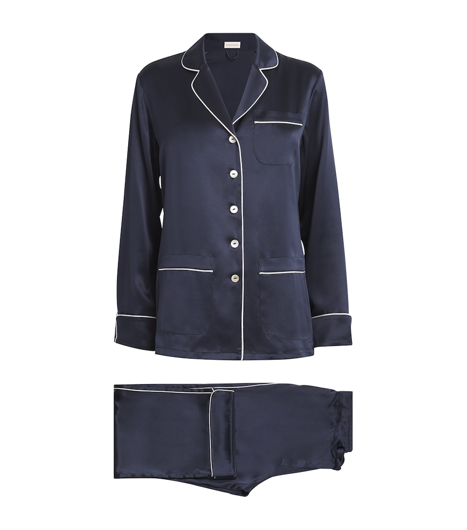 Olivia von Halle Womens Silk Coco Pyjama Set Navy Ivory