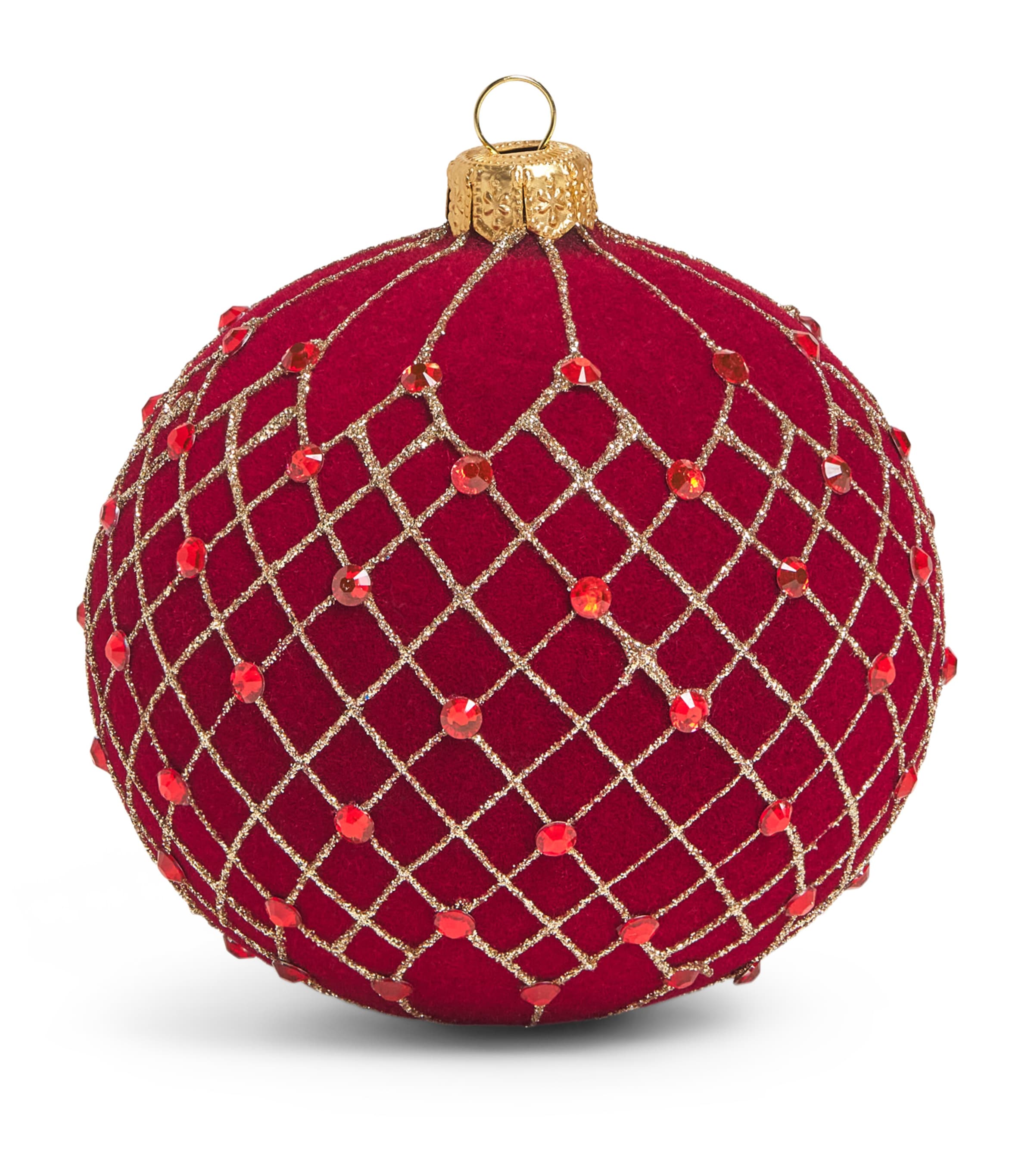 Harrods Velvet Criss-Cross Bauble Red Velvet