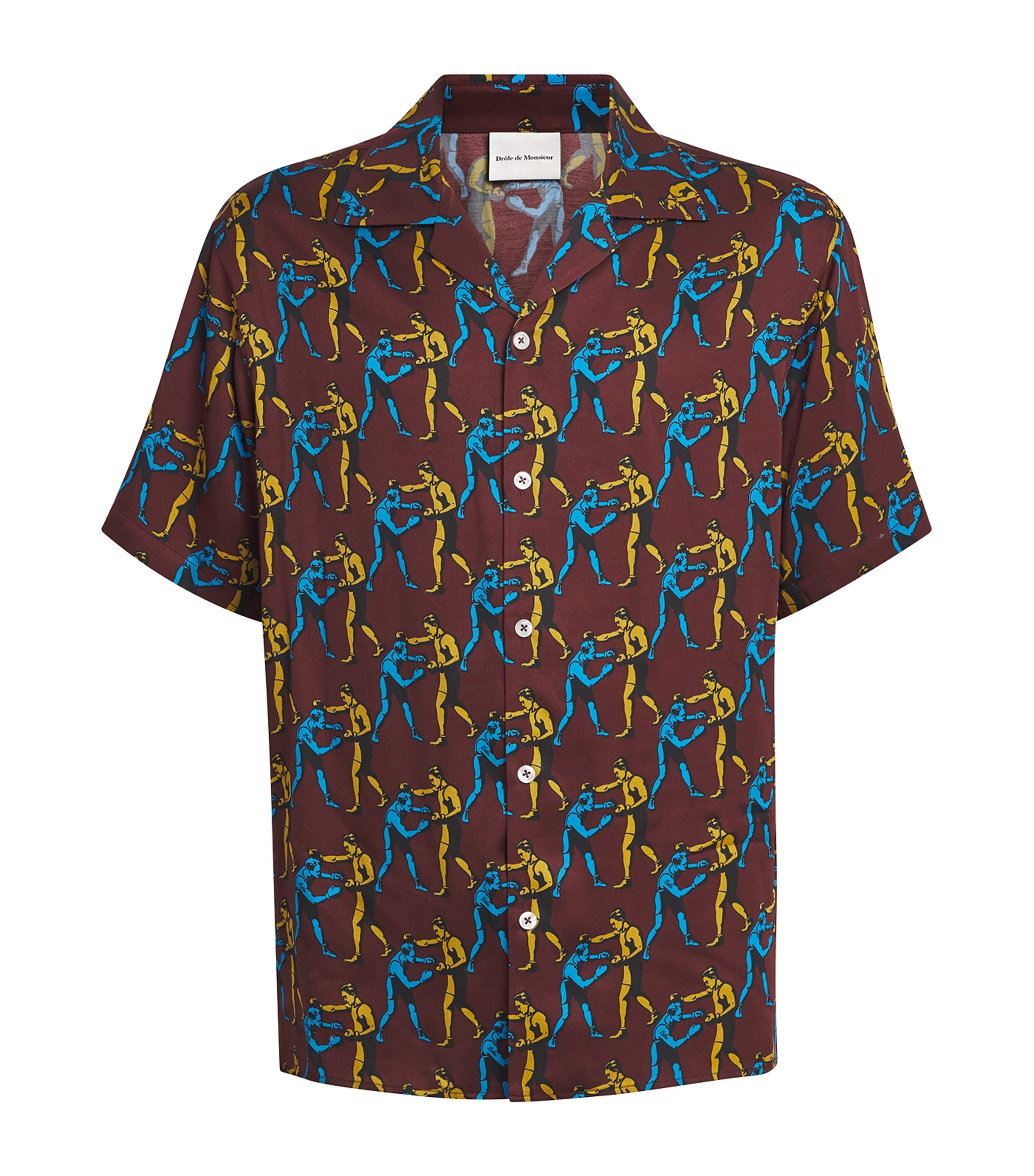 Drôle de Monsieur Mens Printed Short-Sleeve Shirt Burgundy