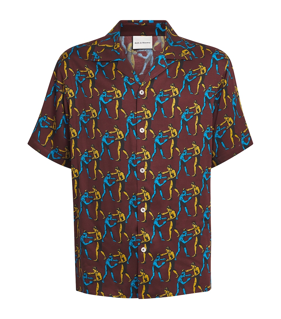 Drôle de Monsieur Mens Printed Short-Sleeve Shirt Burgundy