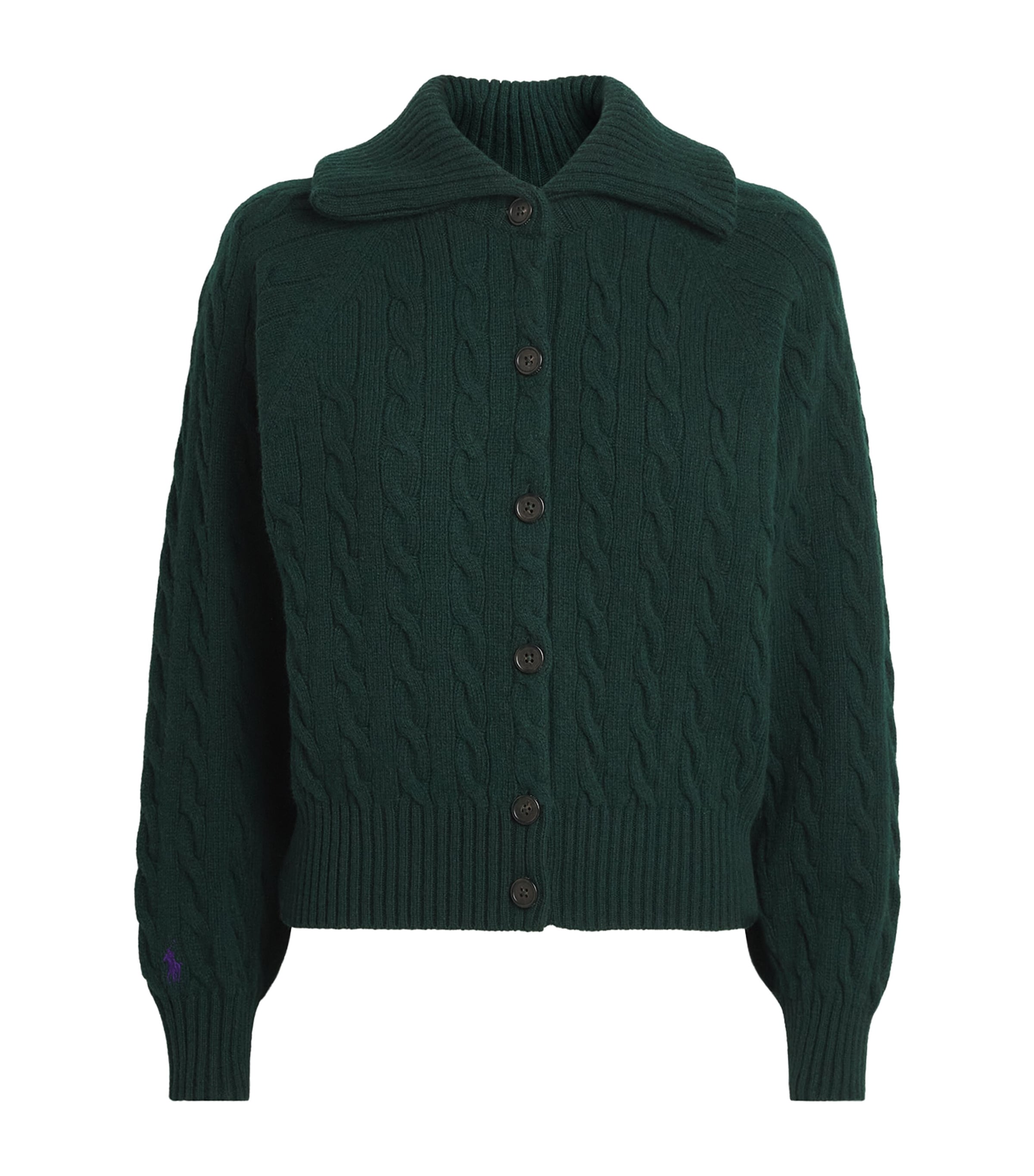 Polo Ralph Lauren Womens Wool-Cashmere Cable-Knit Cardigan College Green