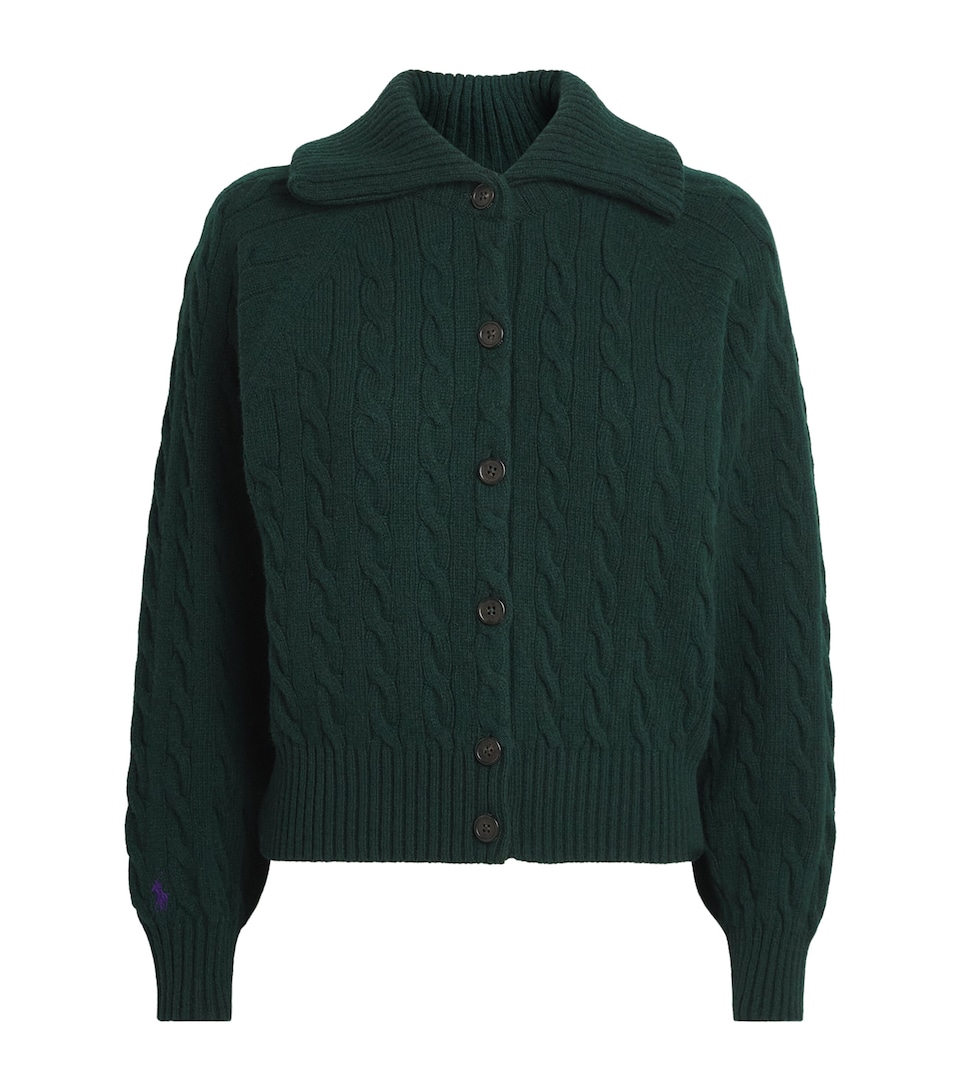 Polo Ralph Lauren Womens Wool-Cashmere Cable-Knit Cardigan College Green