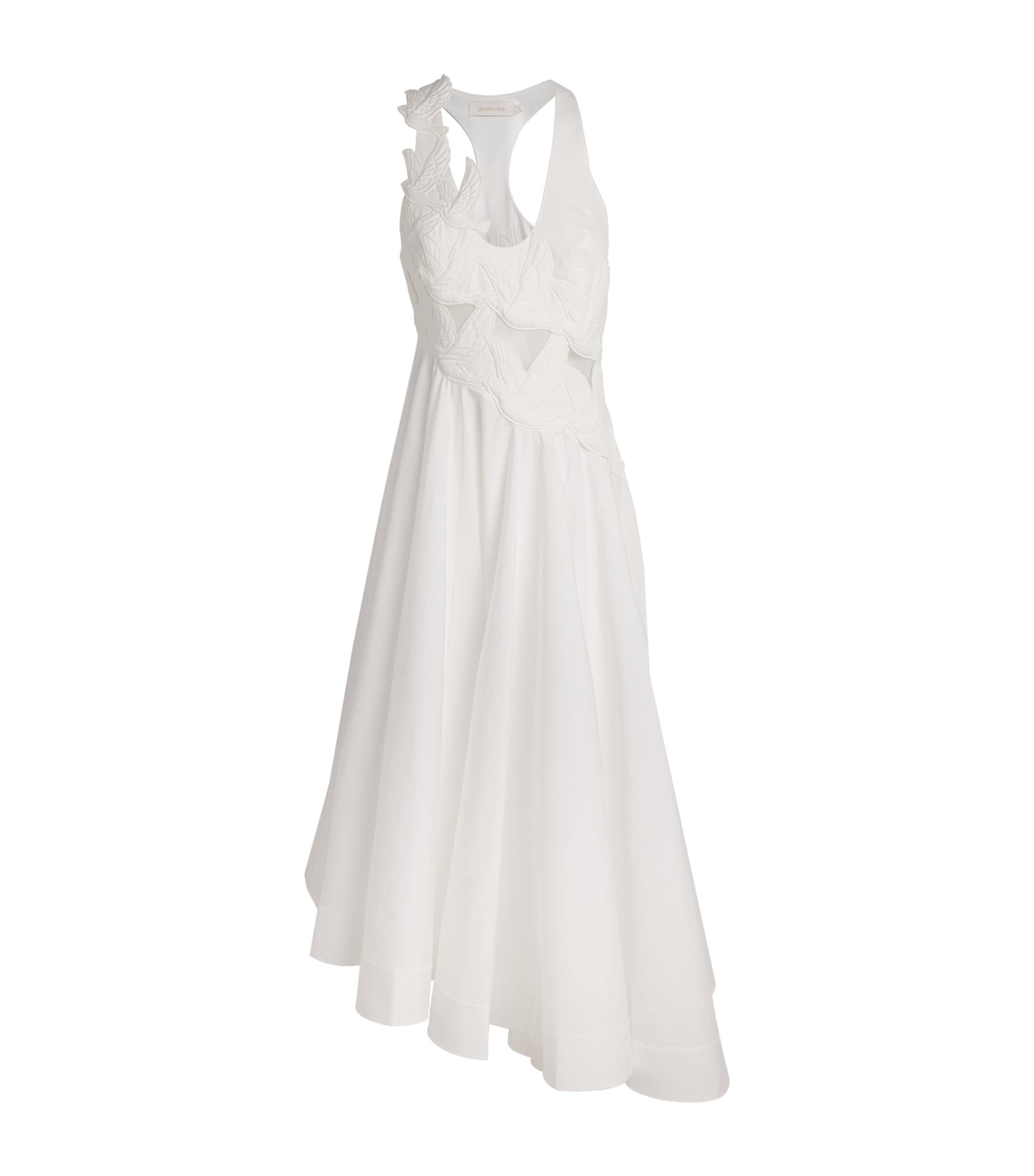 Zimmermann Womens Cotton Appliqué Luna Midi Dress Ivory