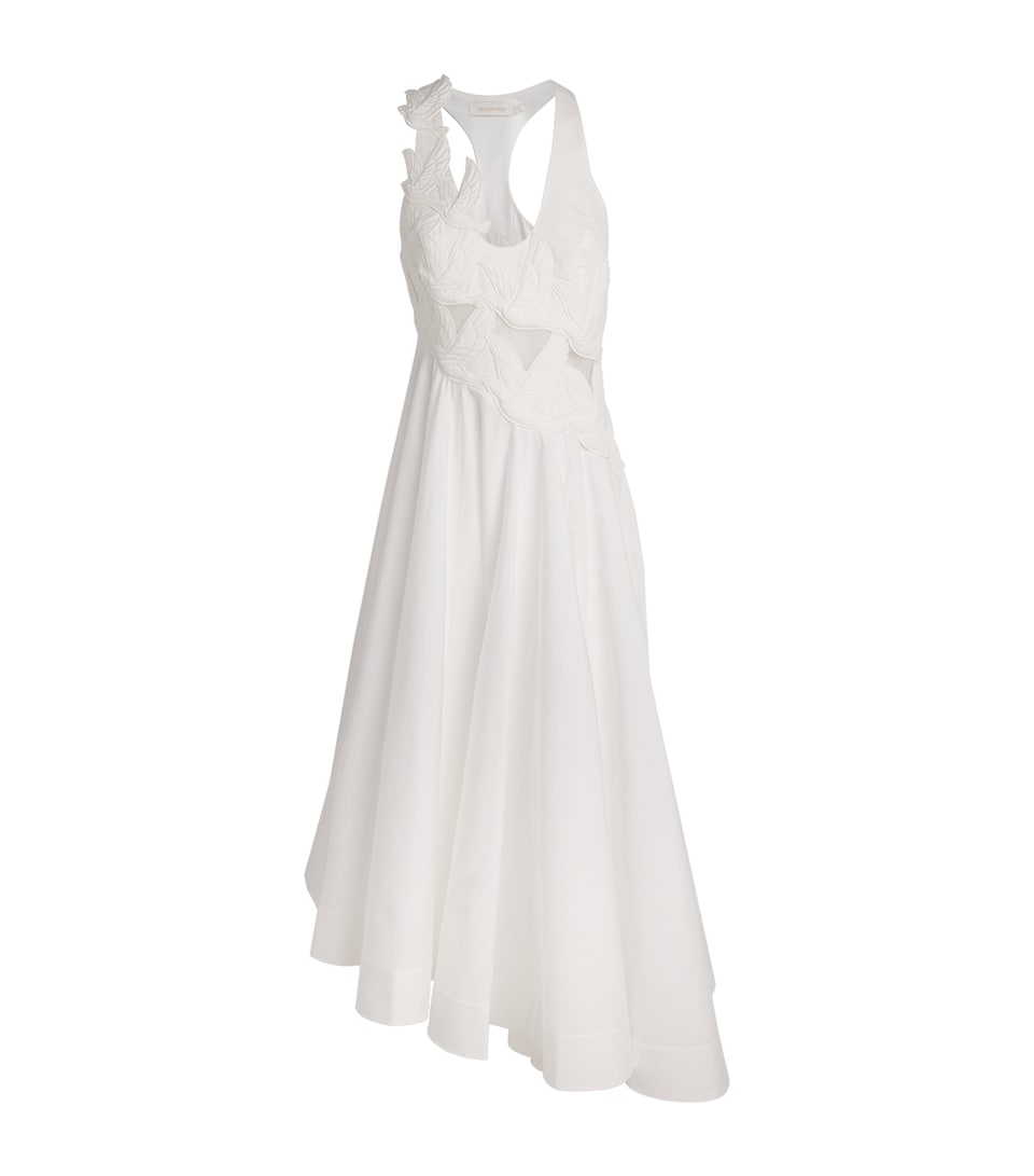 Zimmermann Womens Cotton Appliqué Luna Midi Dress Ivory