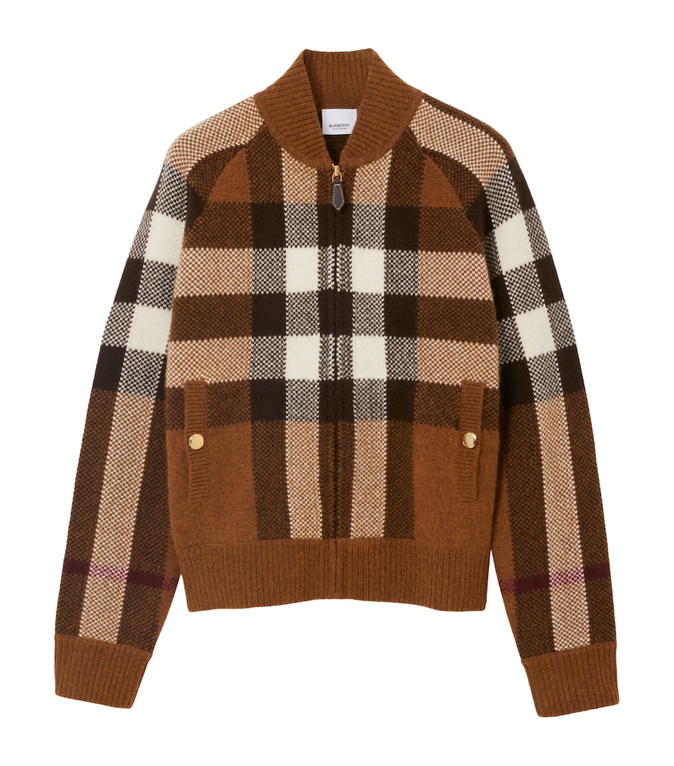 Wool-Cashmere Check Bomber Jacket
