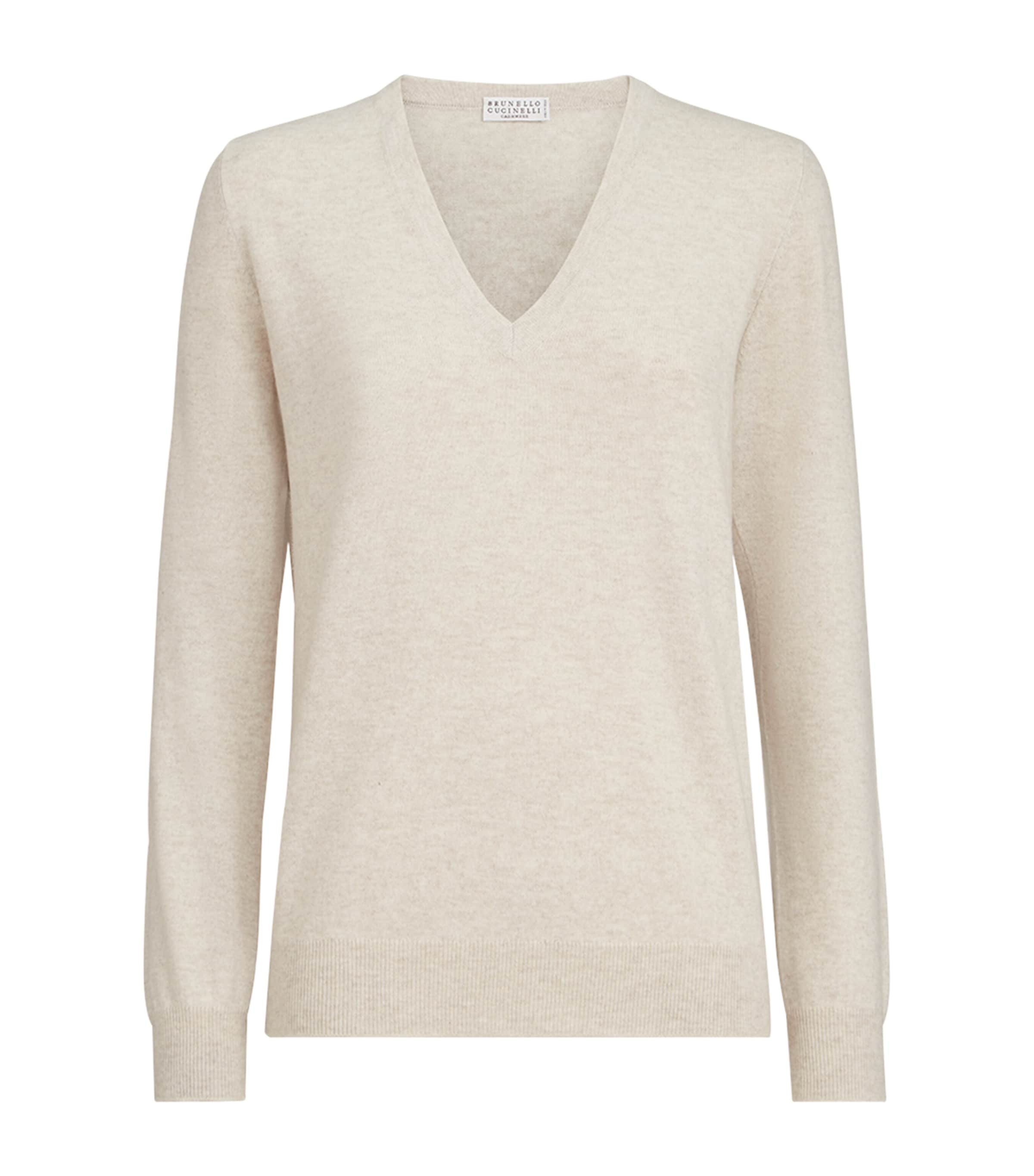 Brunello Cucinelli Womens Cashmere Monili-Detail V-Neck Sweater