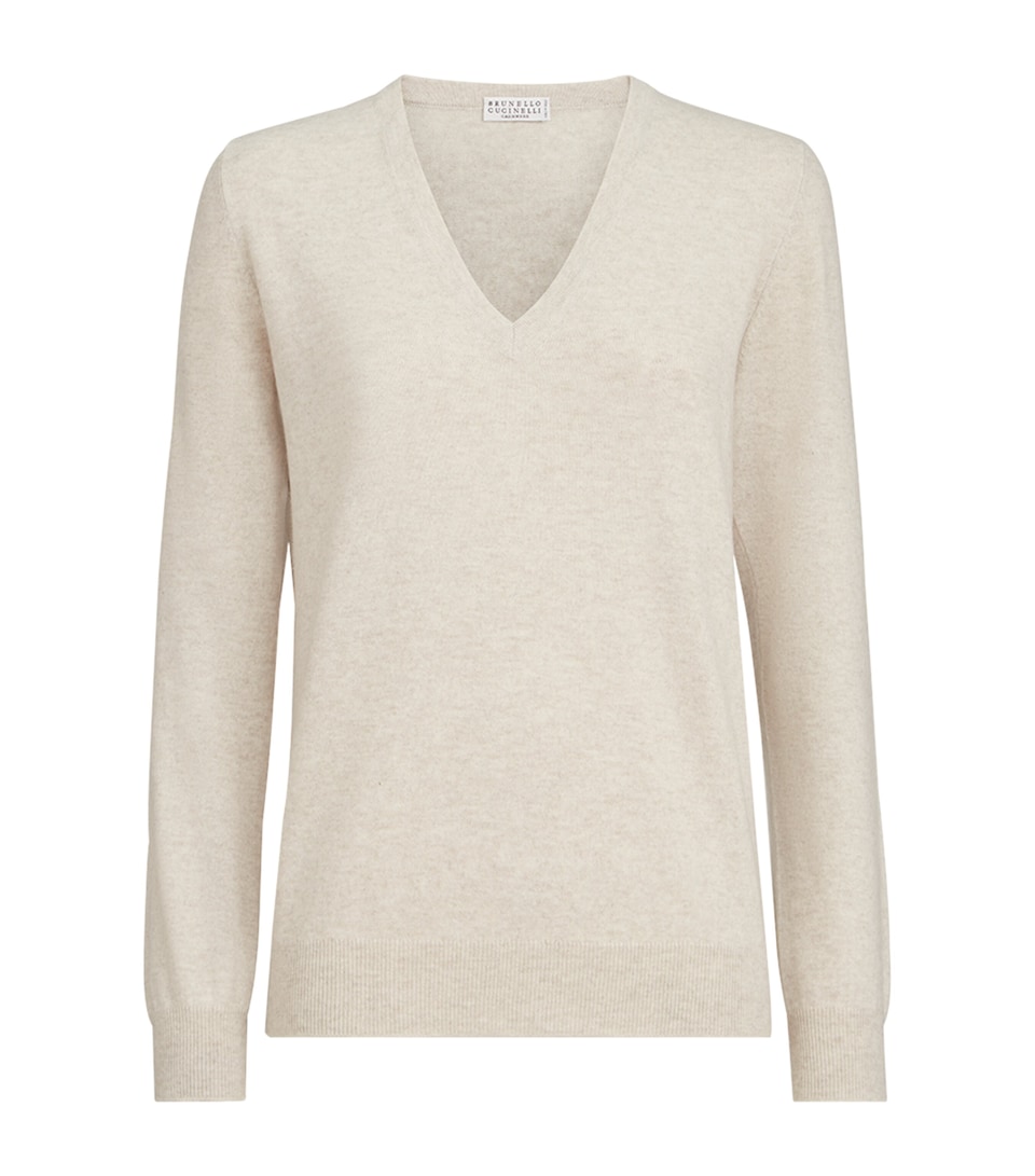 Brunello Cucinelli Womens Cashmere Monili-Detail V-Neck Sweater