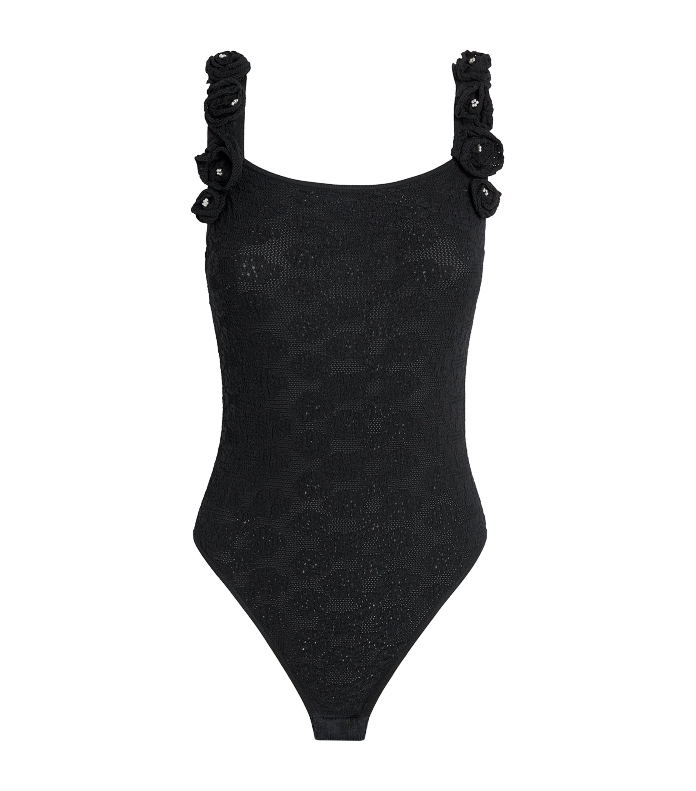 Sandro Paris Womens Knitted Floral Bodysuit Black