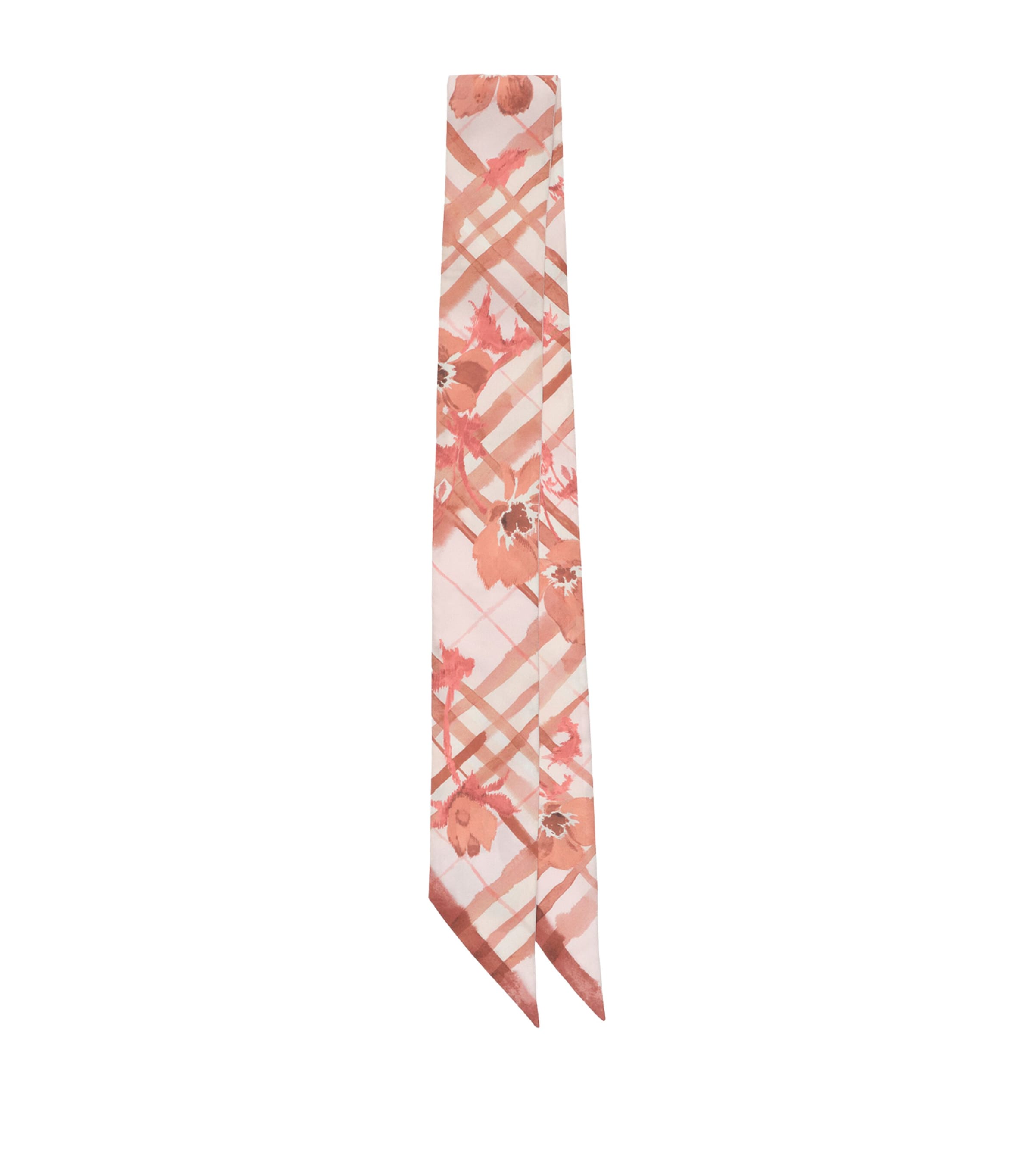 Silk Watercolour Check Skinny Scarf