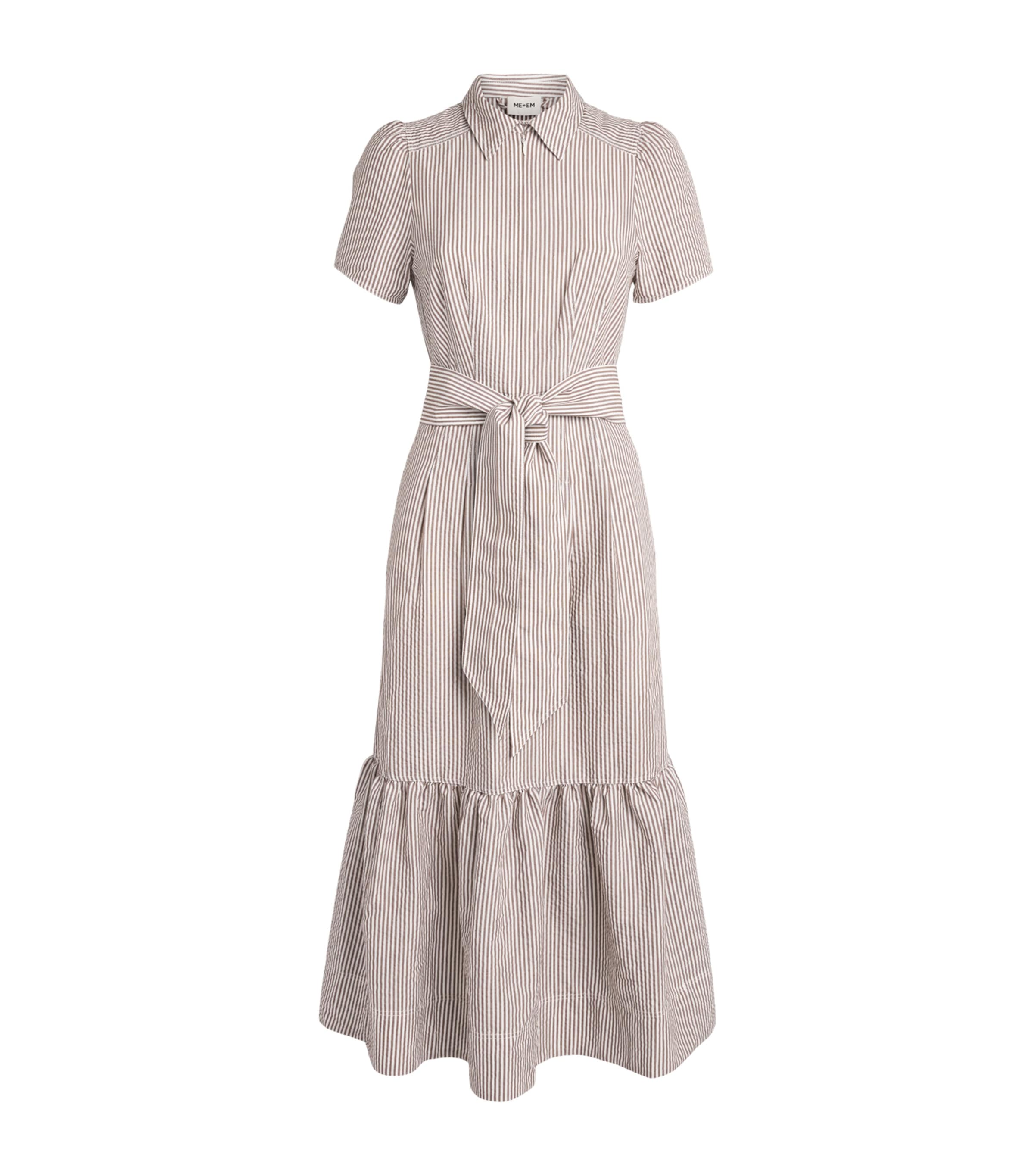 ME+EM Womens Seersucker Midi Shirt Dress Brown/white