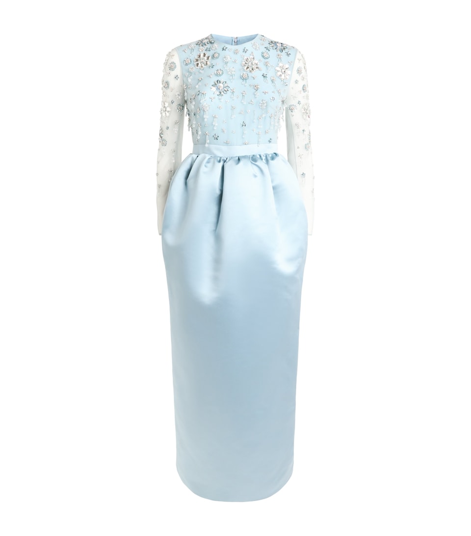 Huishan Zhang Womens Satin Embellished Starla Dress Greyish Blue